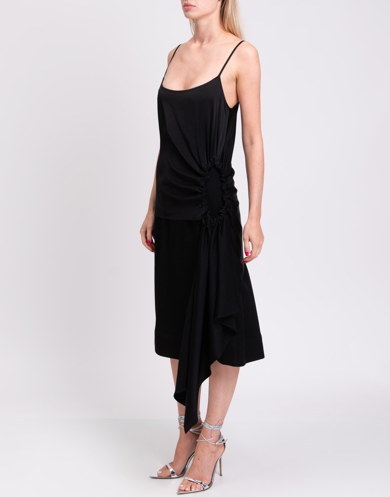 New Colville Ruched Asymmetric Midi Slip Dress Black Size S image 6