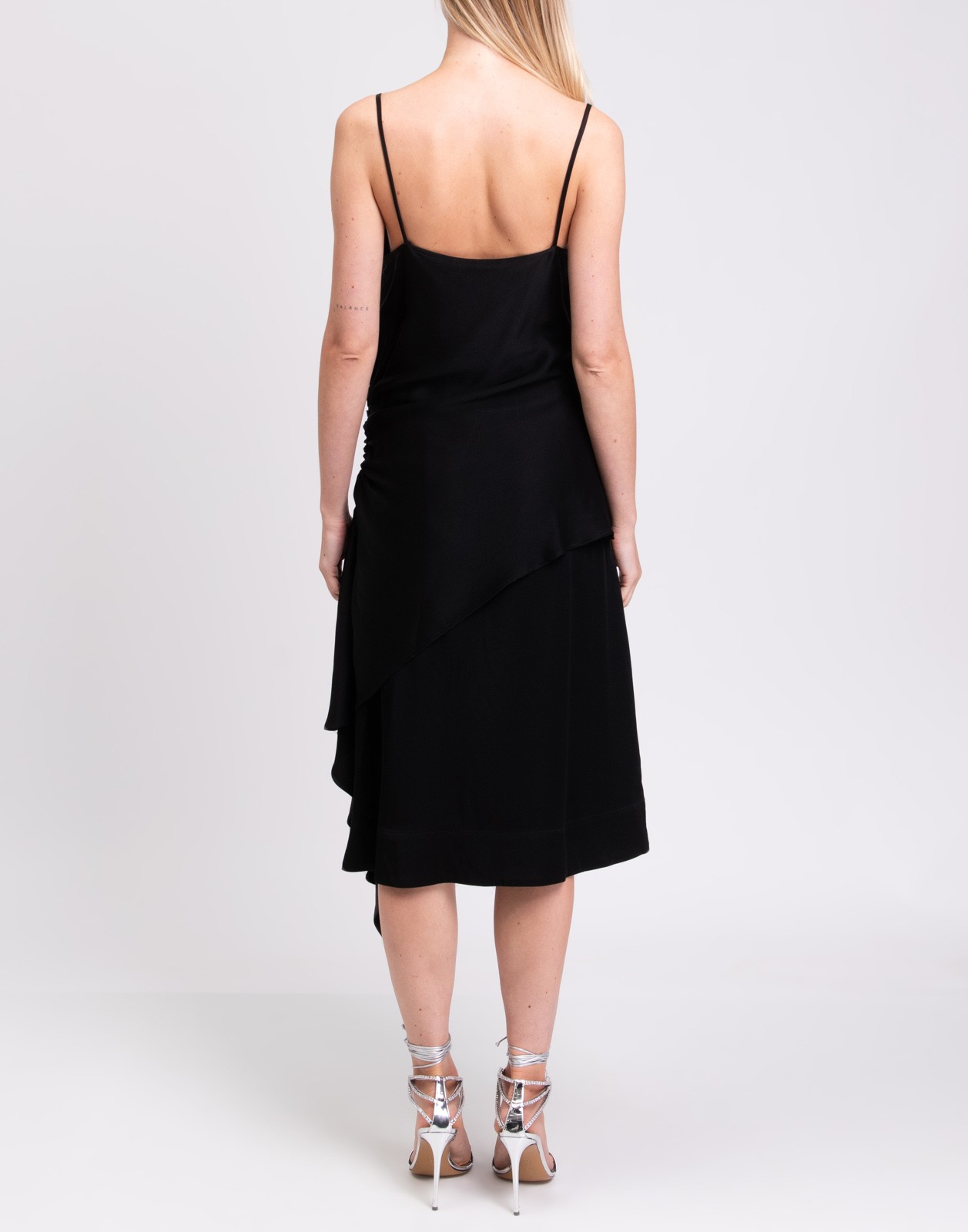 New Colville Ruched Asymmetric Midi Slip Dress Black Size S image 7