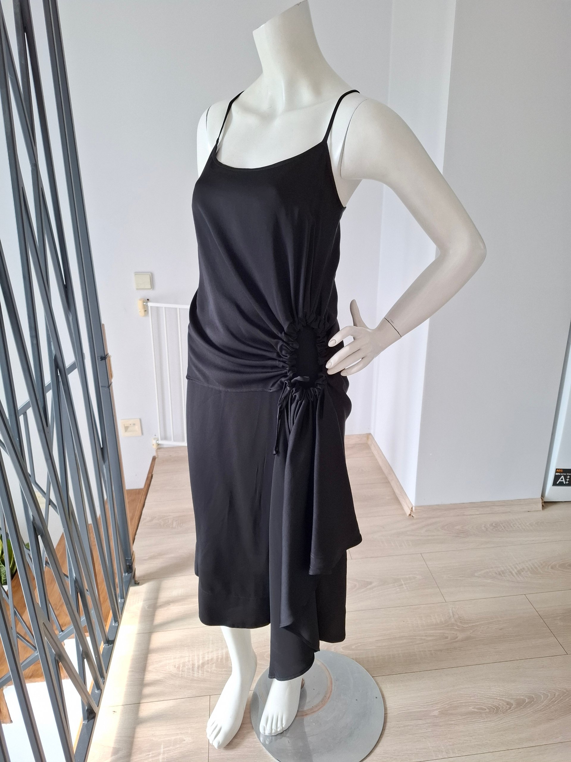 New Colville Ruched Asymmetric Midi Slip Dress Black Size S image 9