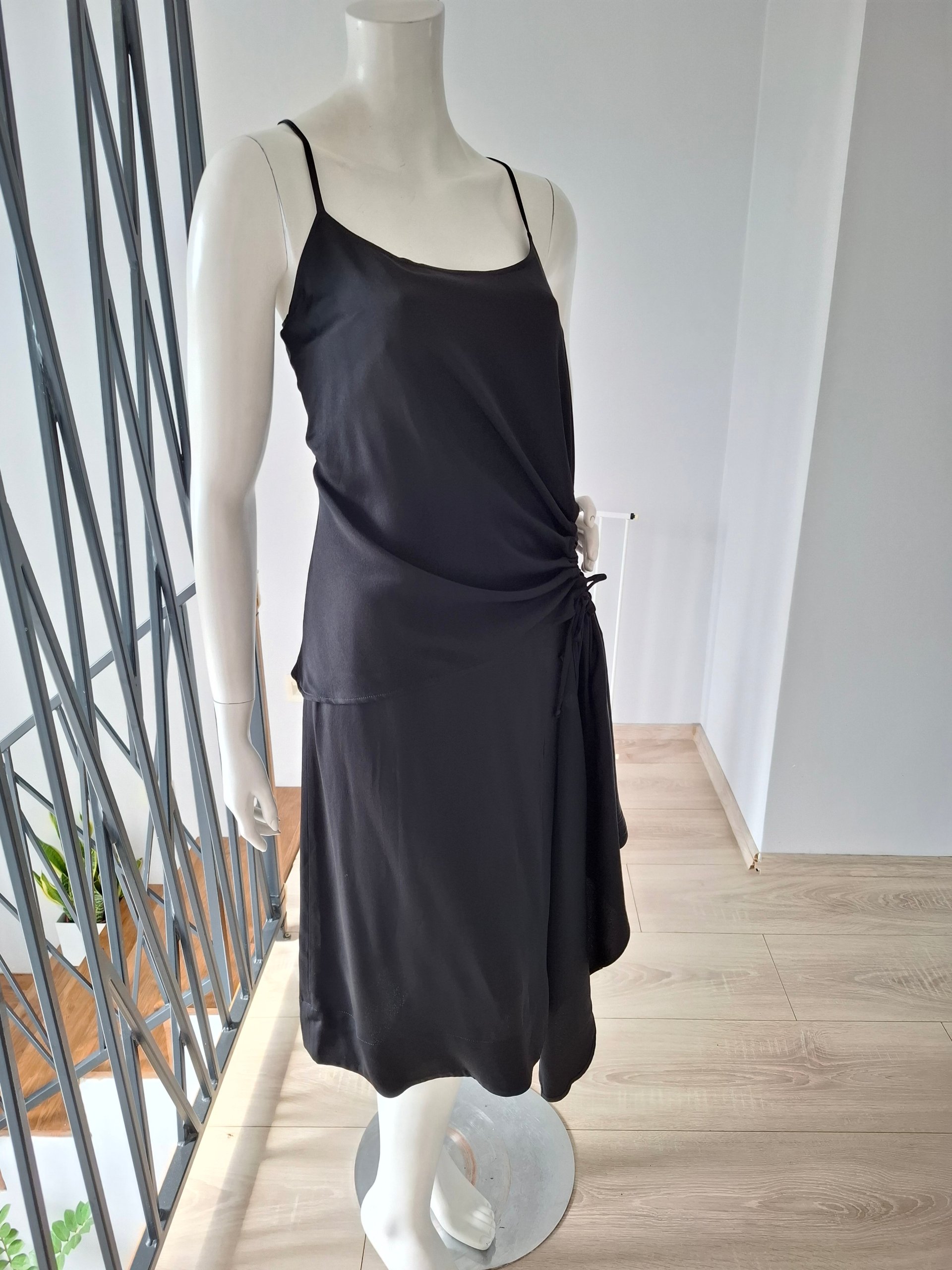 New Colville Ruched Asymmetric Midi Slip Dress Black Size S image 10