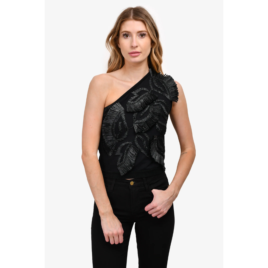 New Max Mara One-Shoulder Embroidered Top Black elegant special occasion Size S image 2
