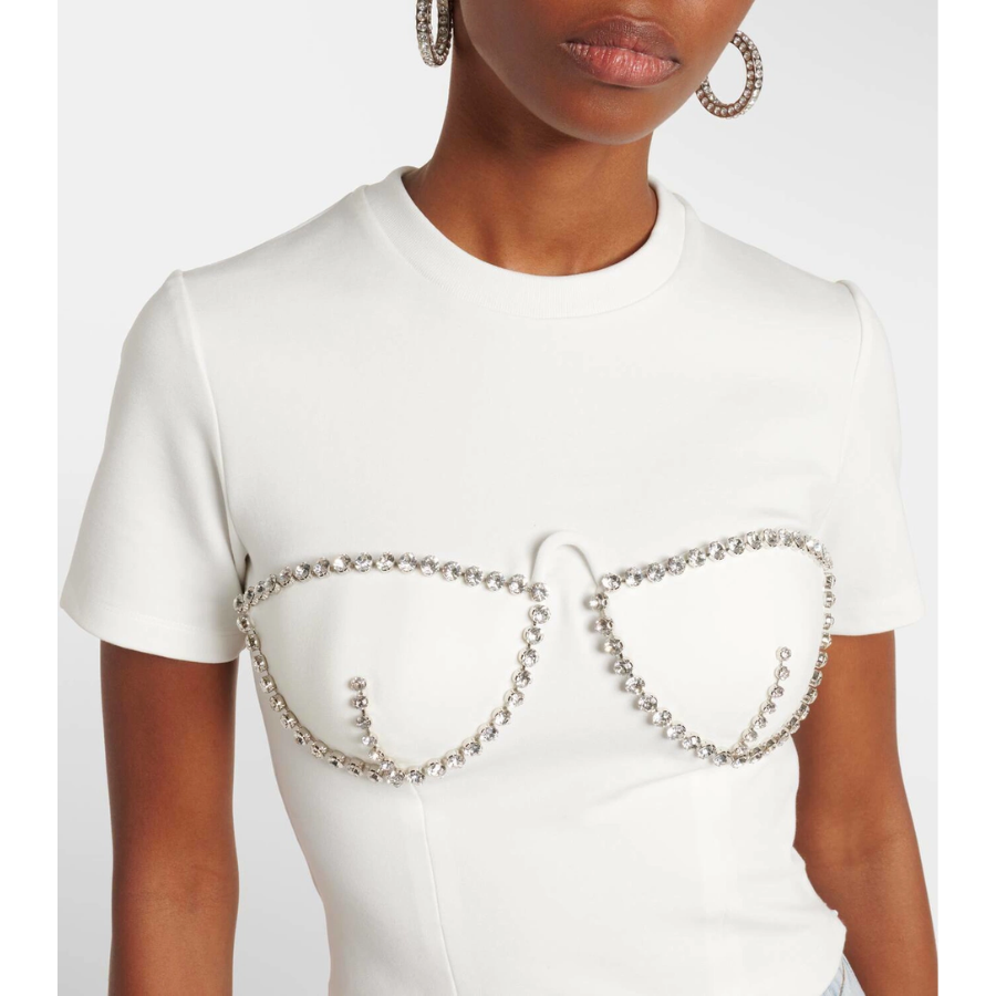 Area White Crystal Embellished Corset Crop Top Small image 8