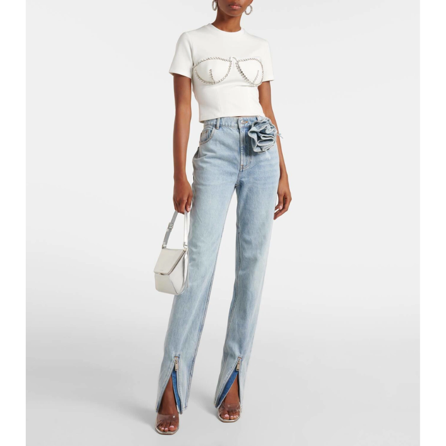 Area White Crystal Embellished Corset Crop Top Small image 2