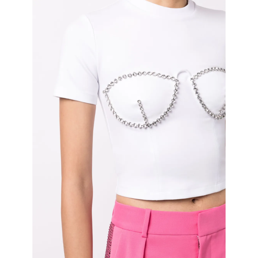 Area White Crystal Embellished Corset Crop Top Small image 7
