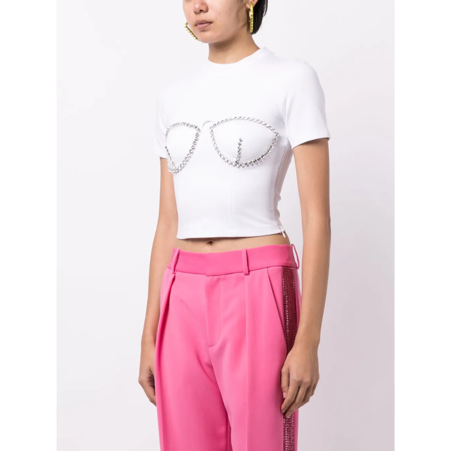 Area White Crystal Embellished Corset Crop Top Small image 4