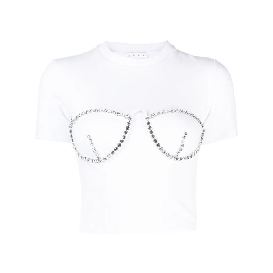 Area White Crystal Embellished Corset Crop Top Small
