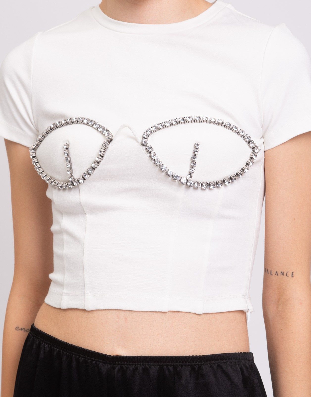 Area White Crystal Embellished Corset Crop Top Small image 6