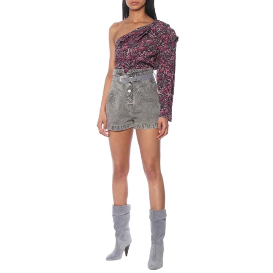 New Isabel Marant Rafiki One-Shoulder Silk Top Pink Printed Size M image 2