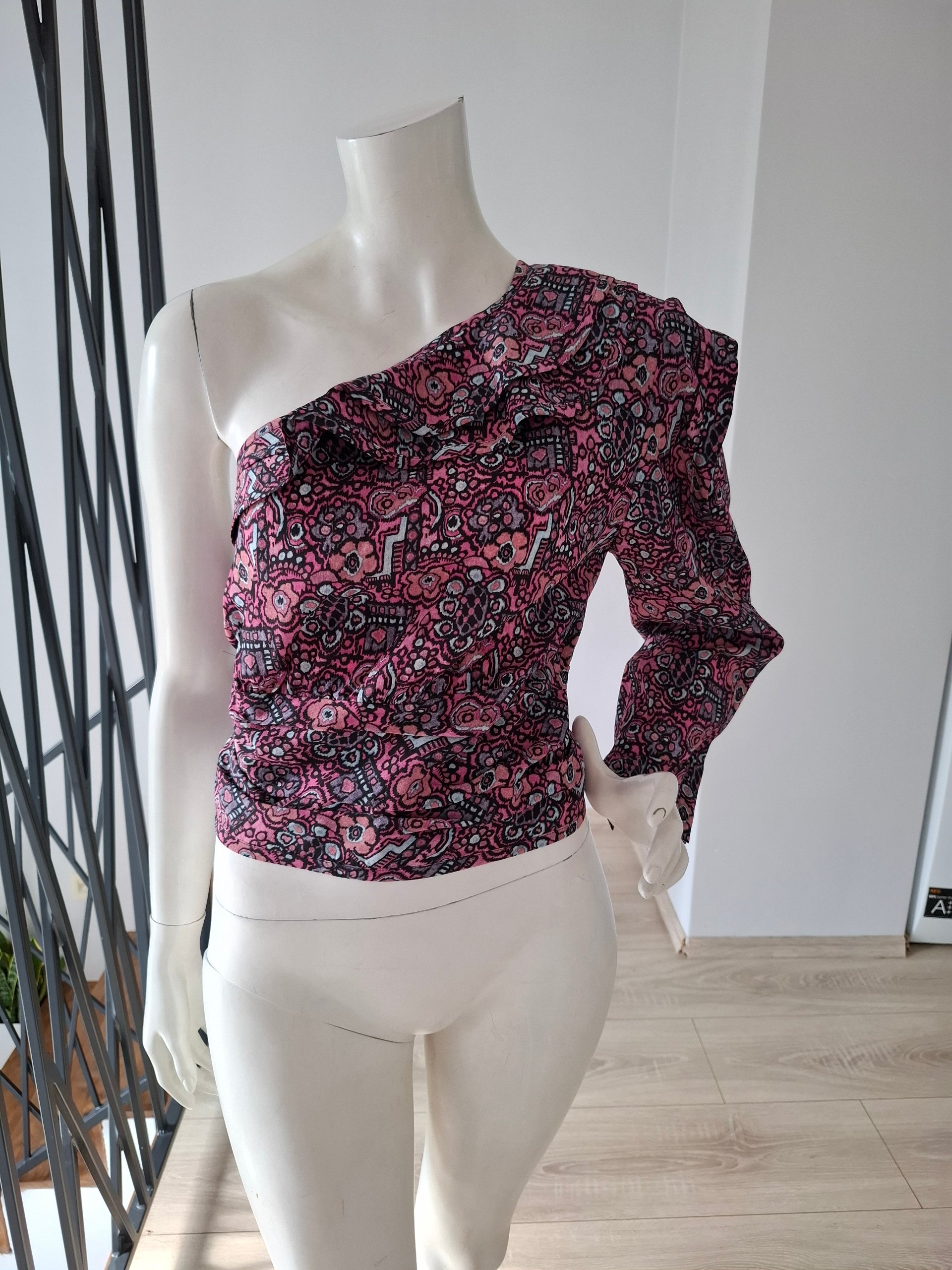 New Isabel Marant Rafiki One-Shoulder Silk Top Pink Printed Size M image 6