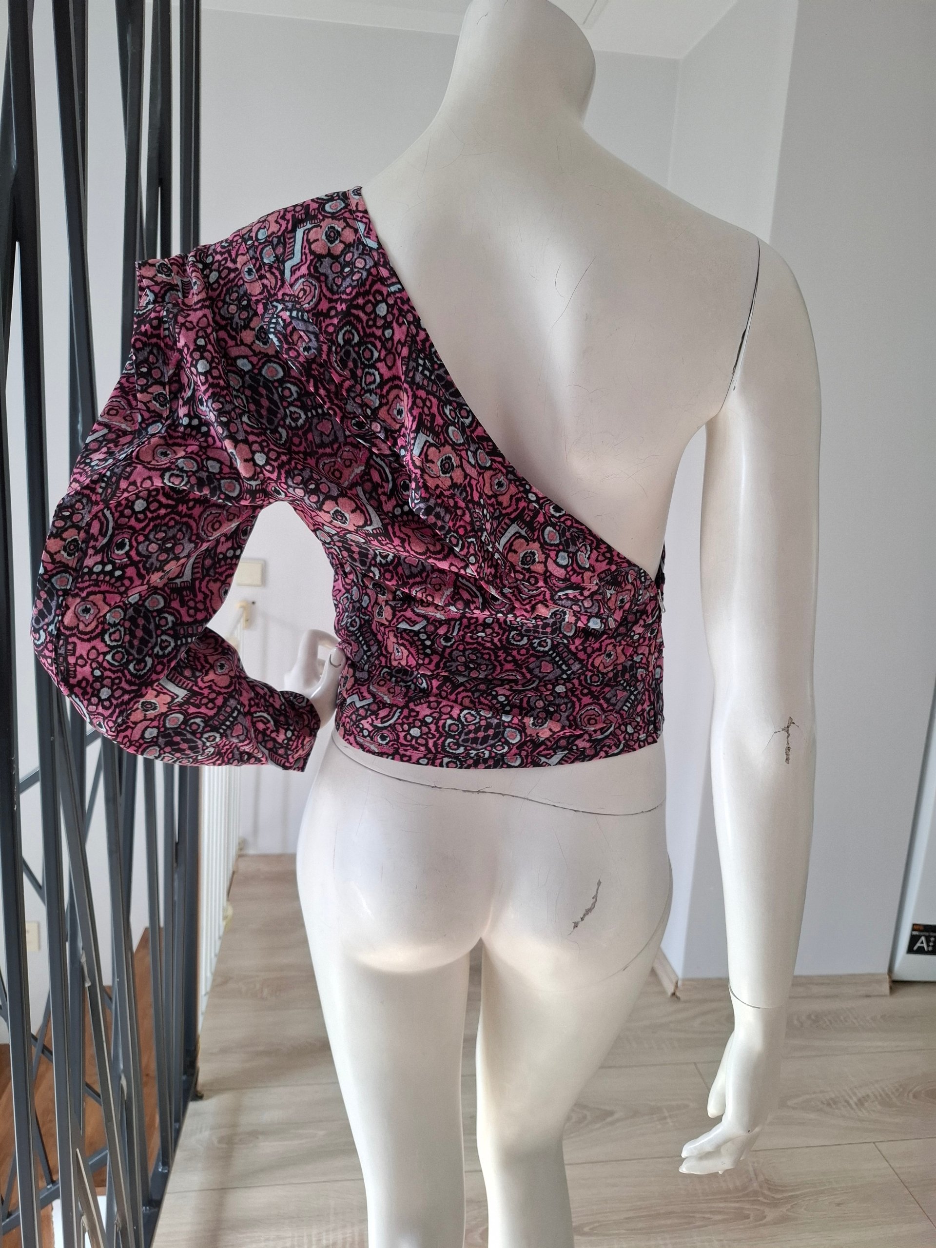 New Isabel Marant Rafiki One-Shoulder Silk Top Pink Printed Size M image 9