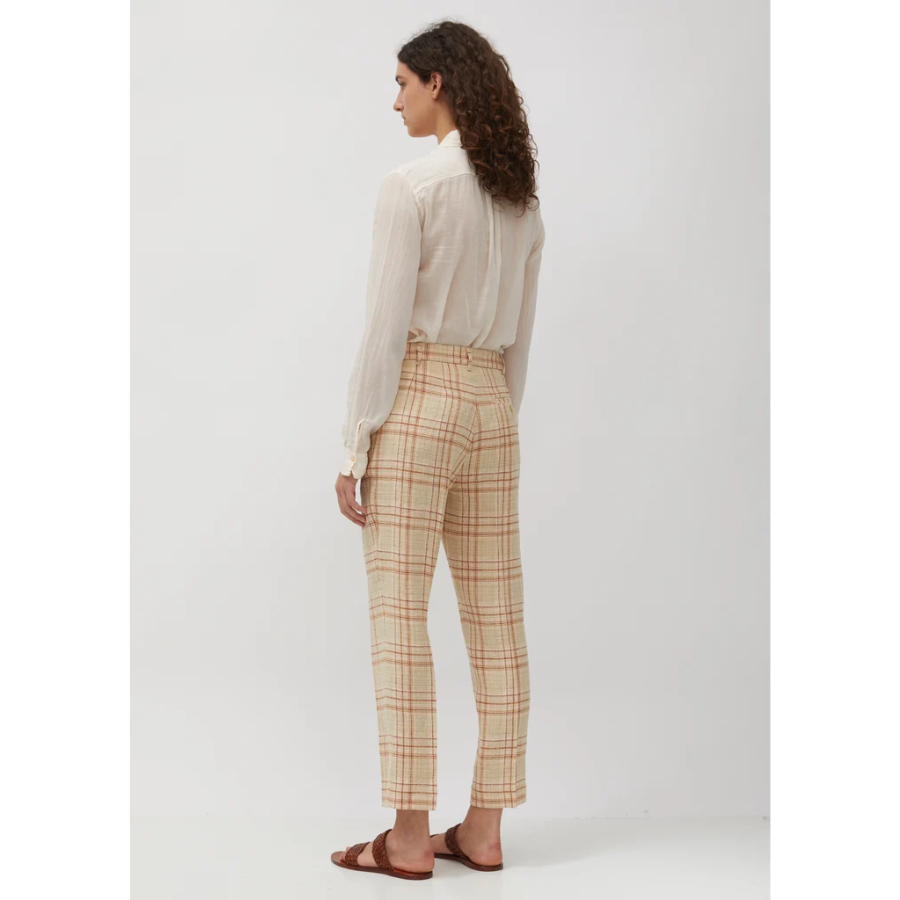 New forte_forte Plaid Linen Blend Trousers Beige Orange Size M image 6
