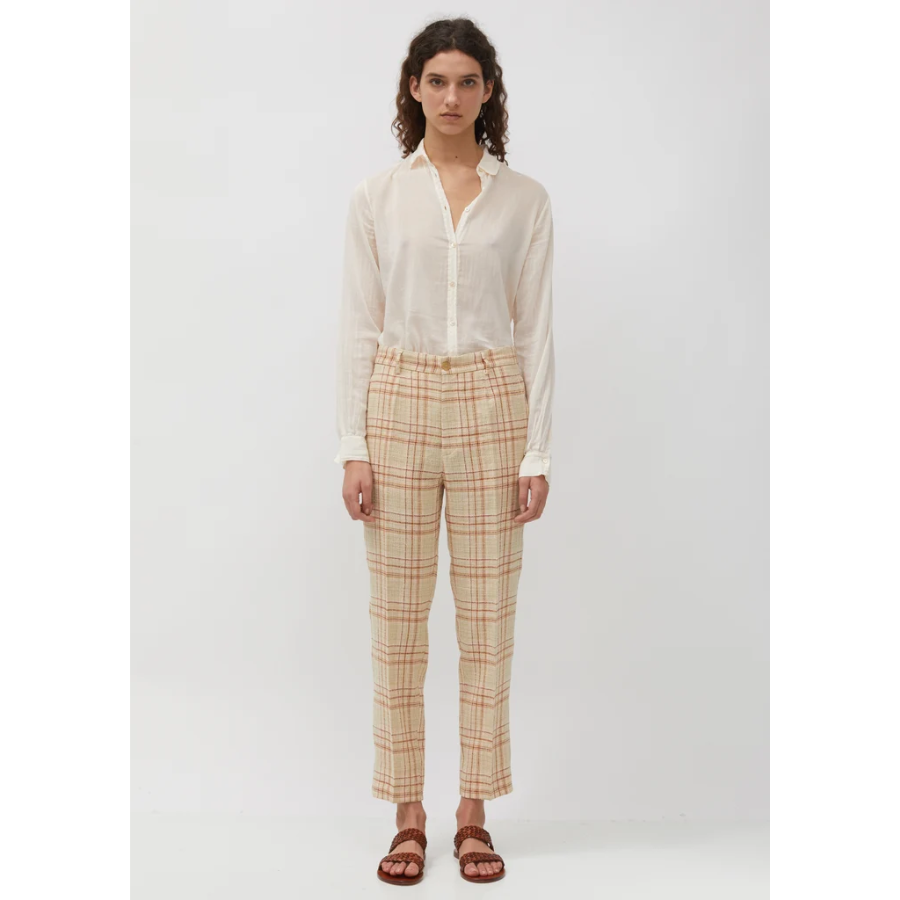 New forte_forte Plaid Linen Blend Trousers Beige Orange Size M image 4