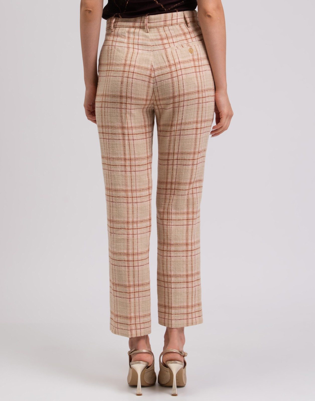 New forte_forte Plaid Linen Blend Trousers Beige Orange Size M image 3