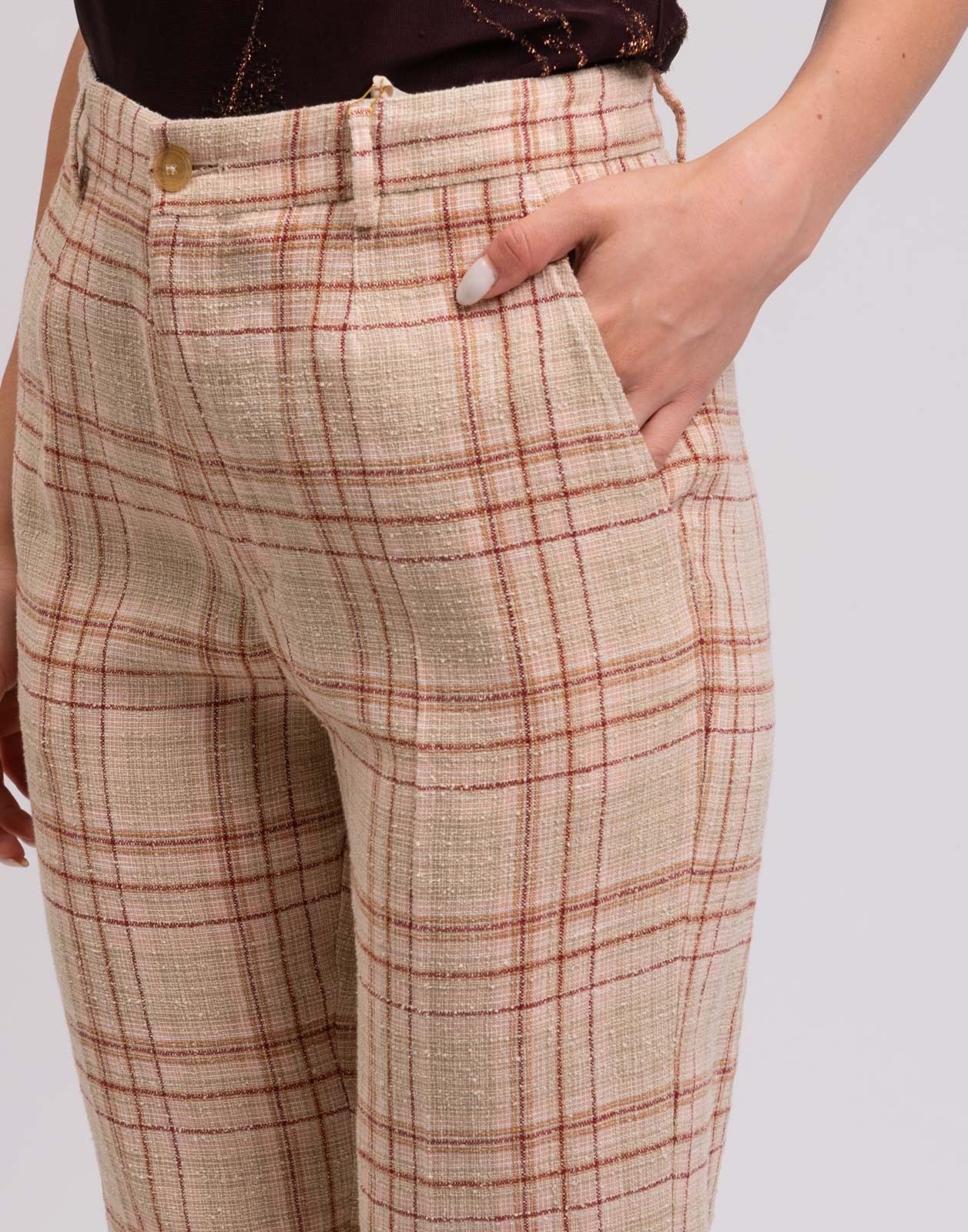 New forte_forte Plaid Linen Blend Trousers Beige Orange Size M image 7