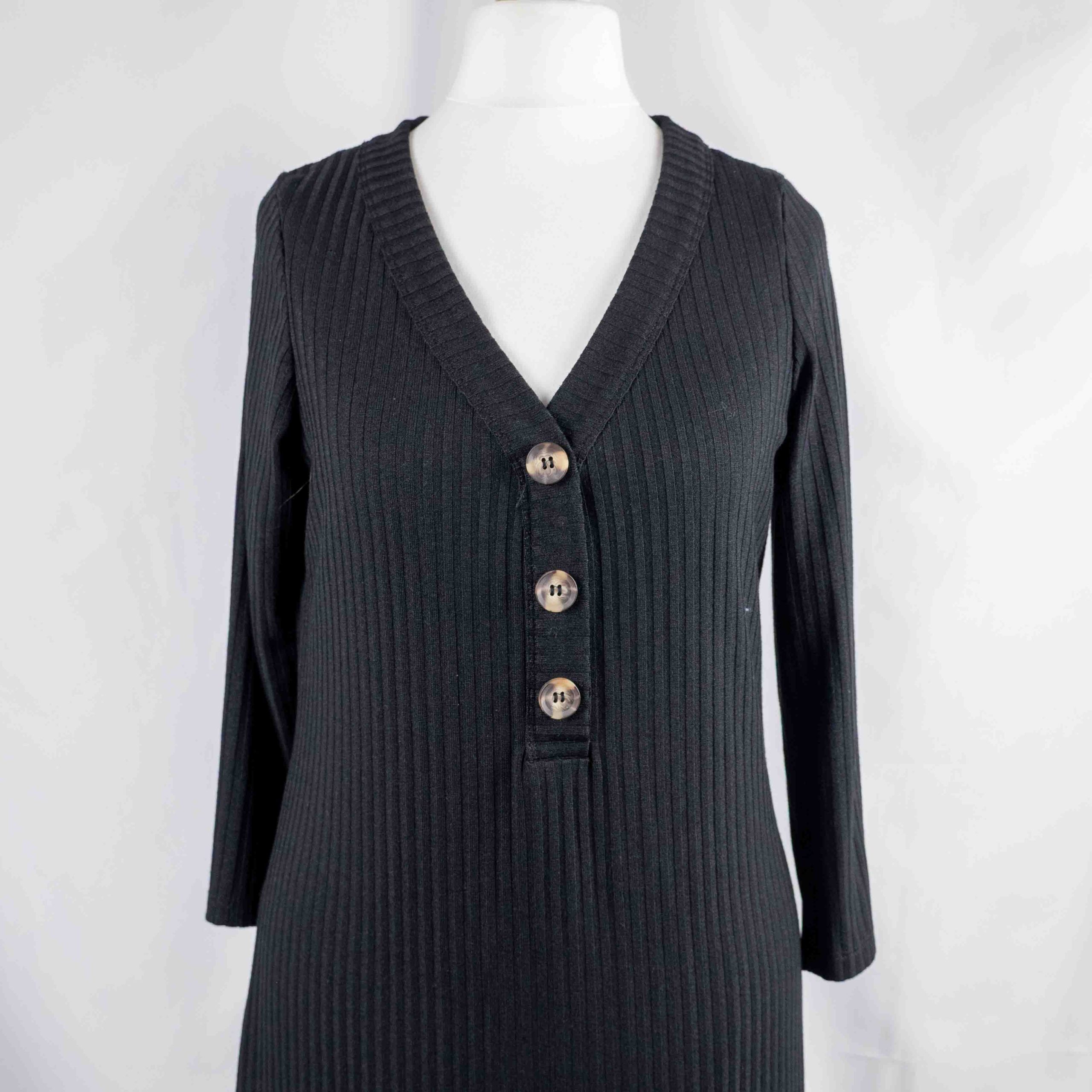 Papaya Woman 10 Black Ribbed V Neck Long Sleeve Maxi Dress Pre-Owned image 2