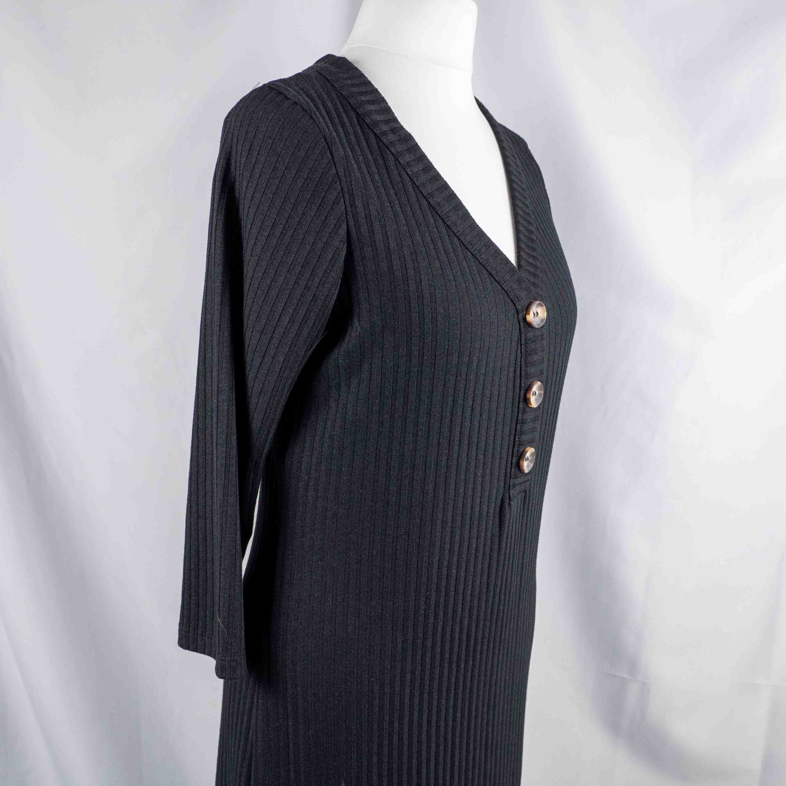 Papaya Woman 10 Black Ribbed V Neck Long Sleeve Maxi Dress Pre-Owned image 4