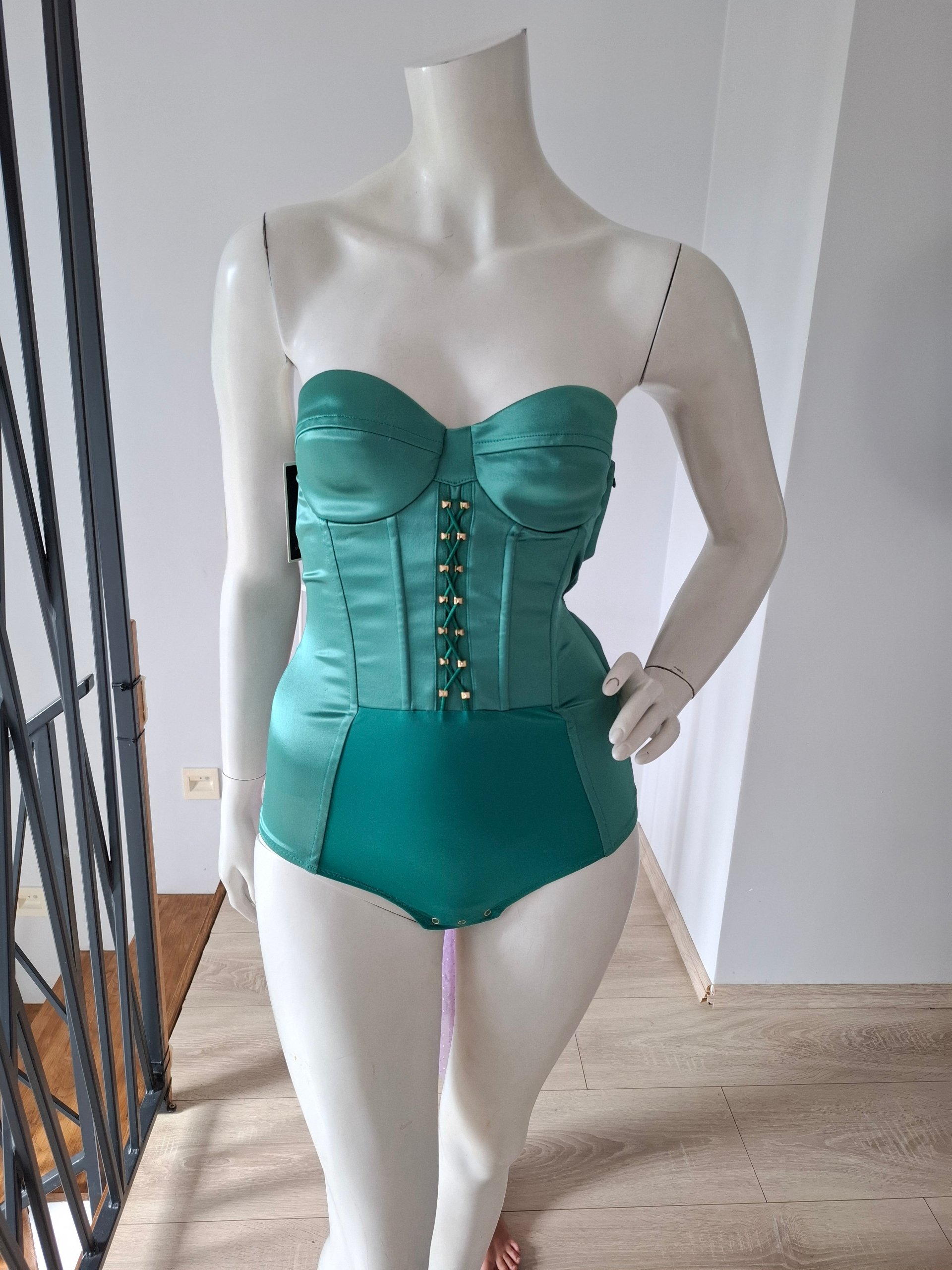 New Elisabetta Franchi Corset Bodysuit Emerald Green Size IT 38 / XS