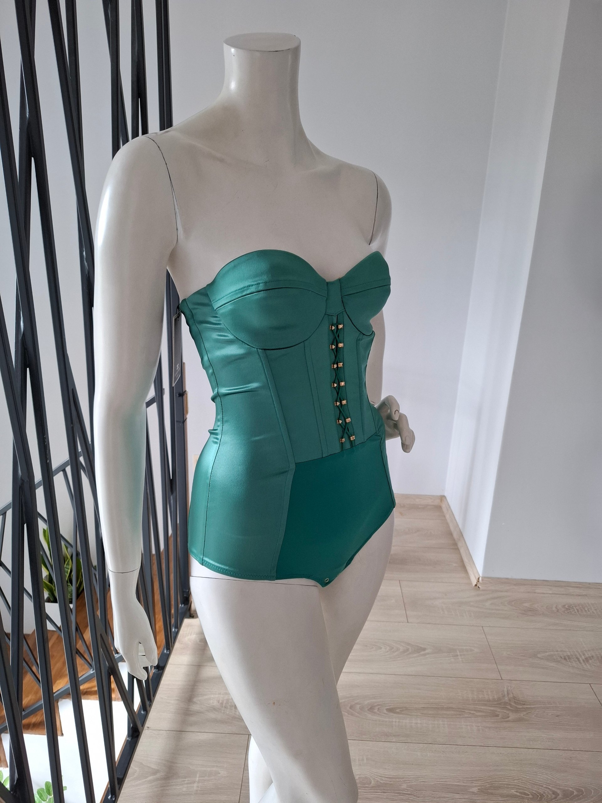 New Elisabetta Franchi Corset Bodysuit Emerald Green Size IT 38 / XS image 6