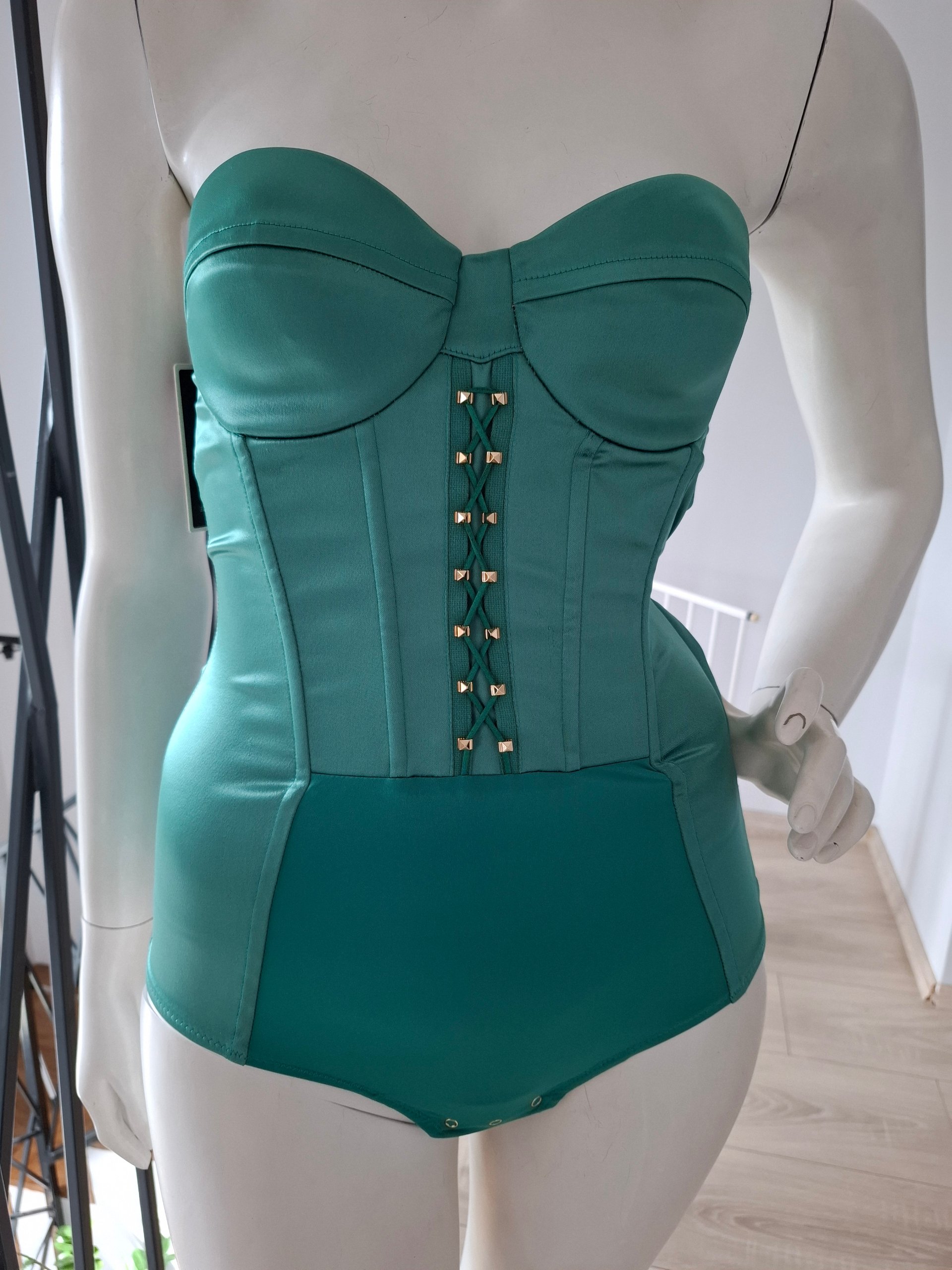 New Elisabetta Franchi Corset Bodysuit Emerald Green Size IT 38 / XS image 8