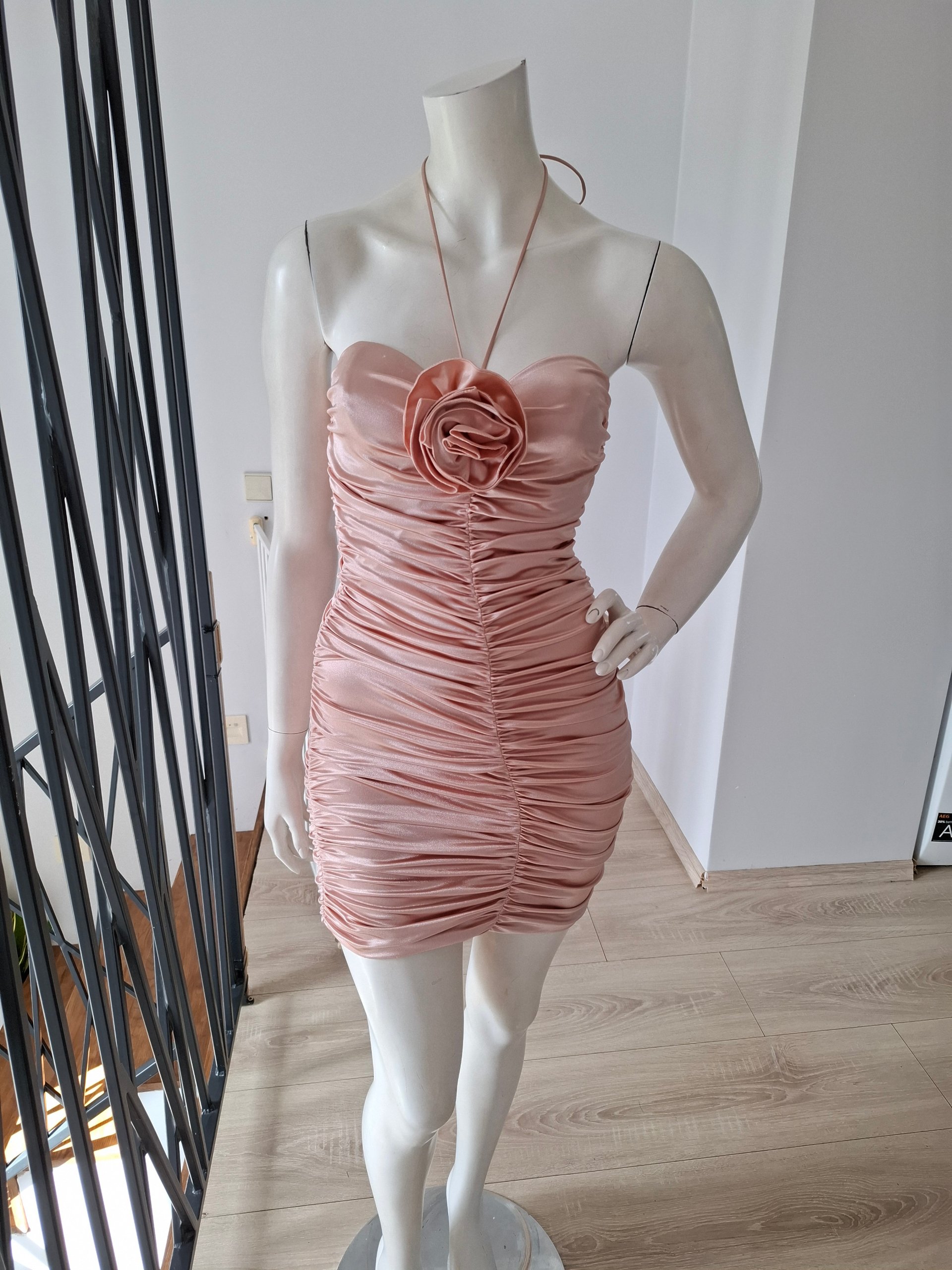 New Elisabetta Franchi Ruched Satin Mini Dress Pink Size IT 40 / S image 2