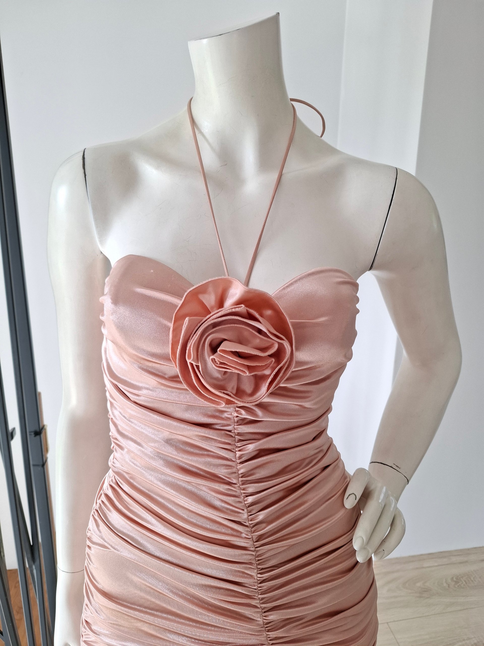 New Elisabetta Franchi Ruched Satin Mini Dress Pink Size IT 40 / S image 3