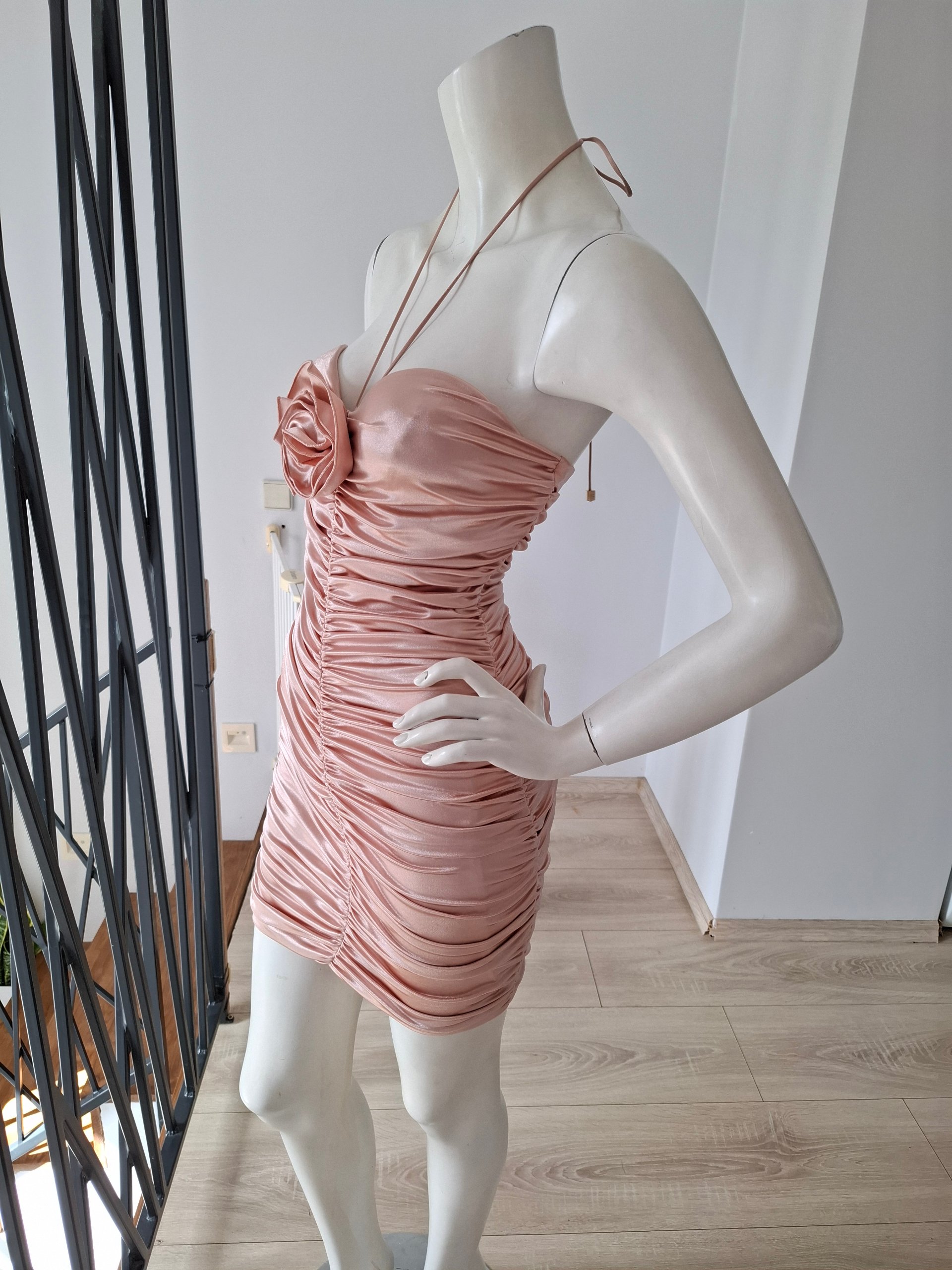 New Elisabetta Franchi Ruched Satin Mini Dress Pink Size IT 40 / S image 4