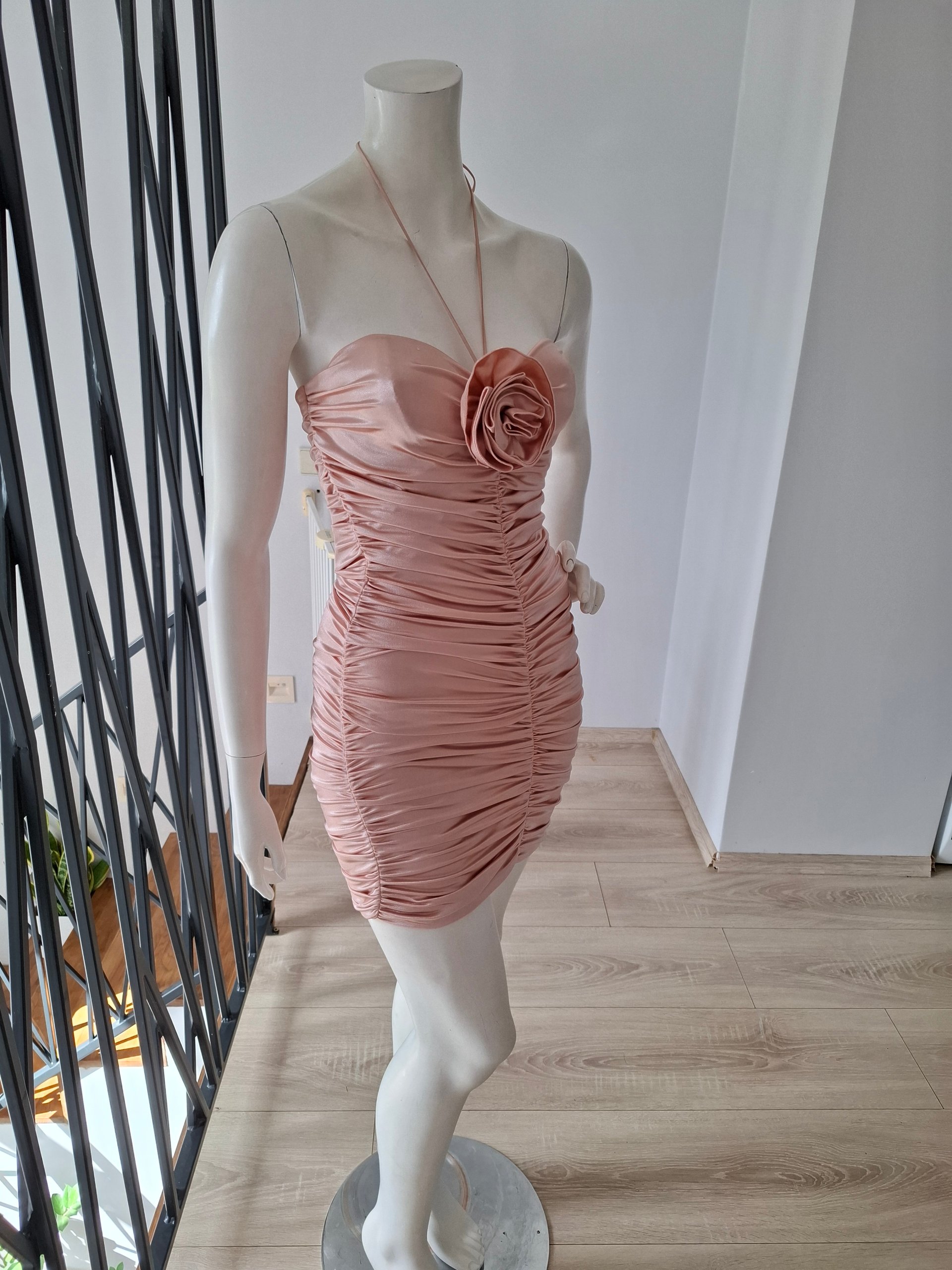 New Elisabetta Franchi Ruched Satin Mini Dress Pink Size IT 40 / S image 5