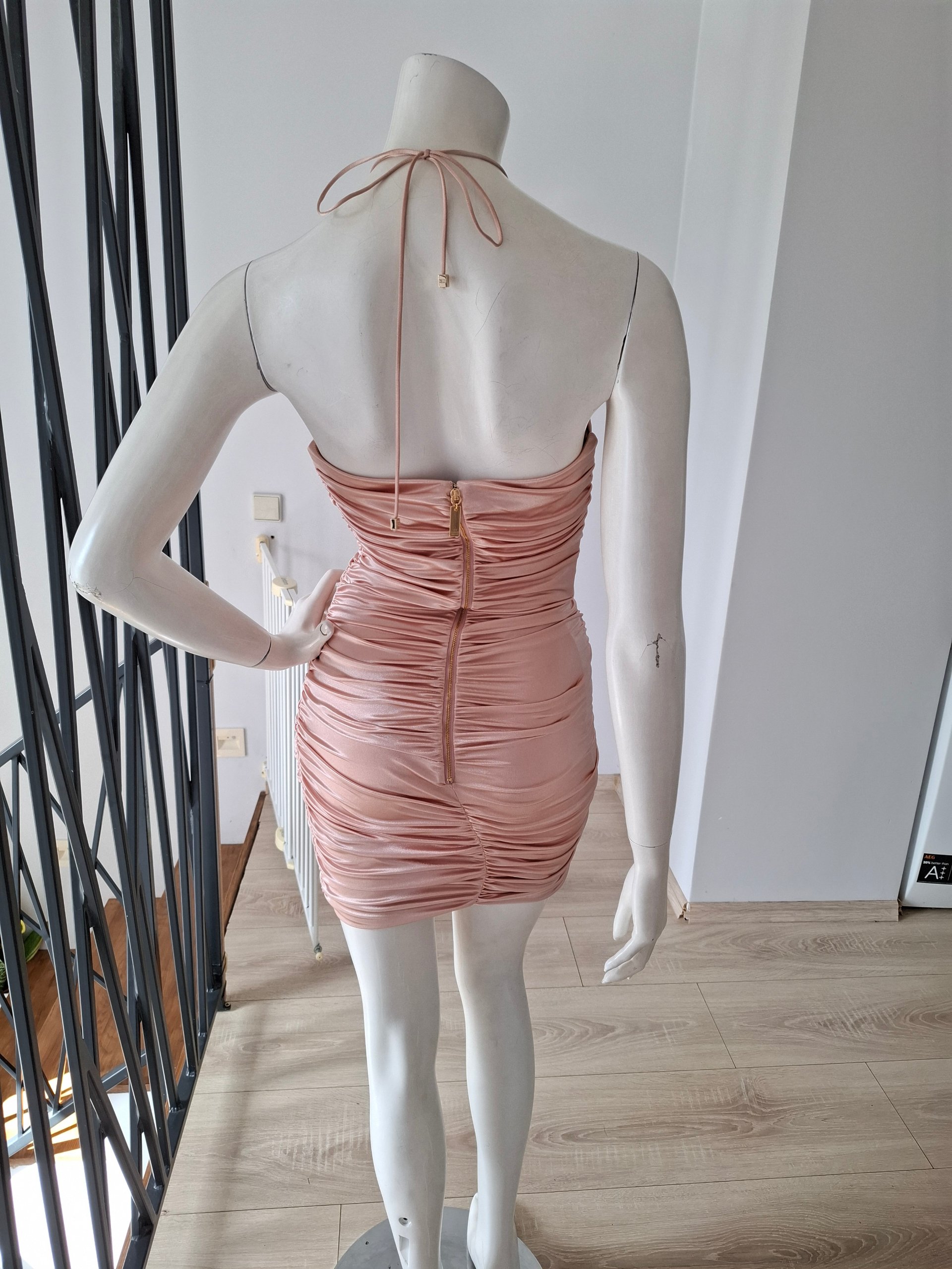 New Elisabetta Franchi Ruched Satin Mini Dress Pink Size IT 40 / S image 6