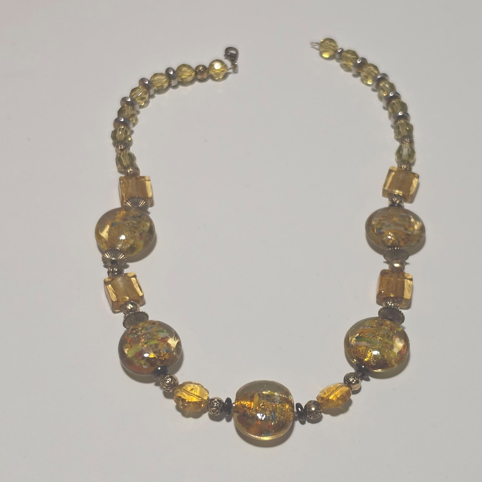 Italian Glass Yellow Bead Necklace.b7