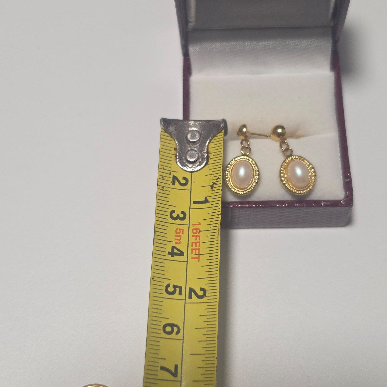 Costumw Gold Tone & Pearl Oval Drop Earrings.b7 image 3
