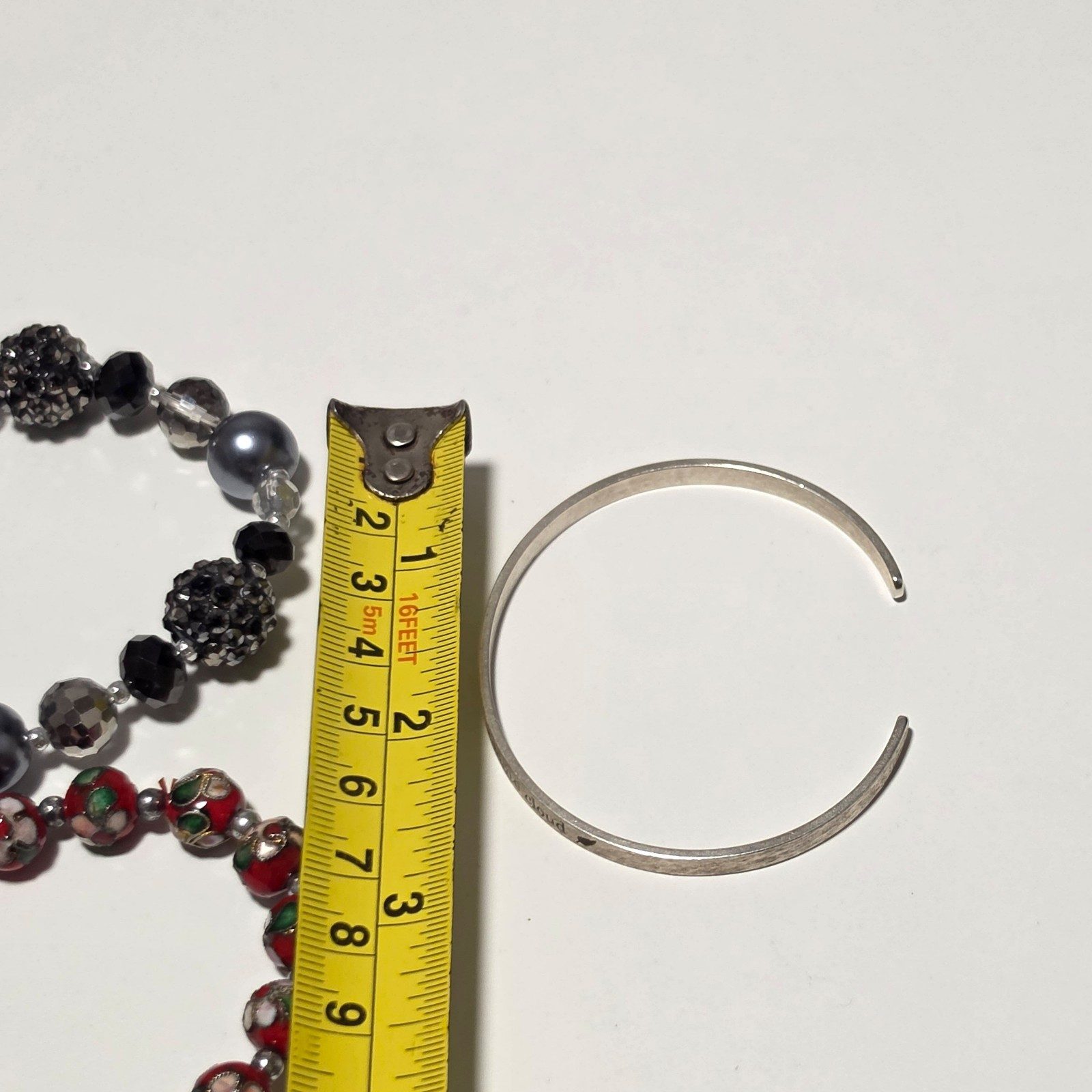 Silver & Multi Colour Beaded Bracelets with Inscribed Silver Cuff Bracelet .b7 image 4