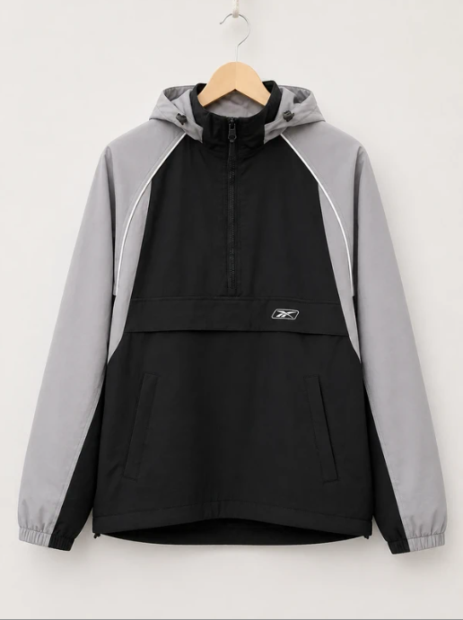 Reebok Men's Black & Grey Hooded Windbreaker Jacket XS