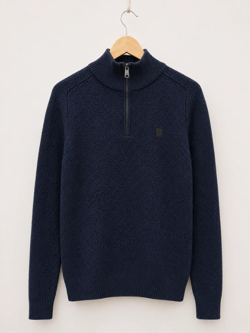 Diesel Navy Cotton Half-Zip Sweater Large