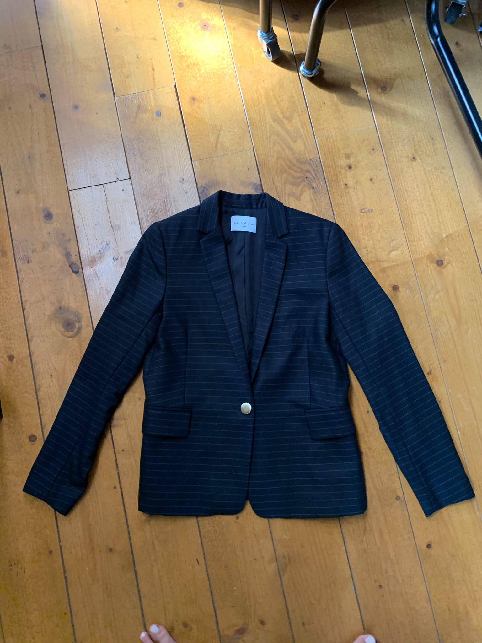 Sandro Paris Blazer Marine à Rayures Femme Manches Longues - taille Small