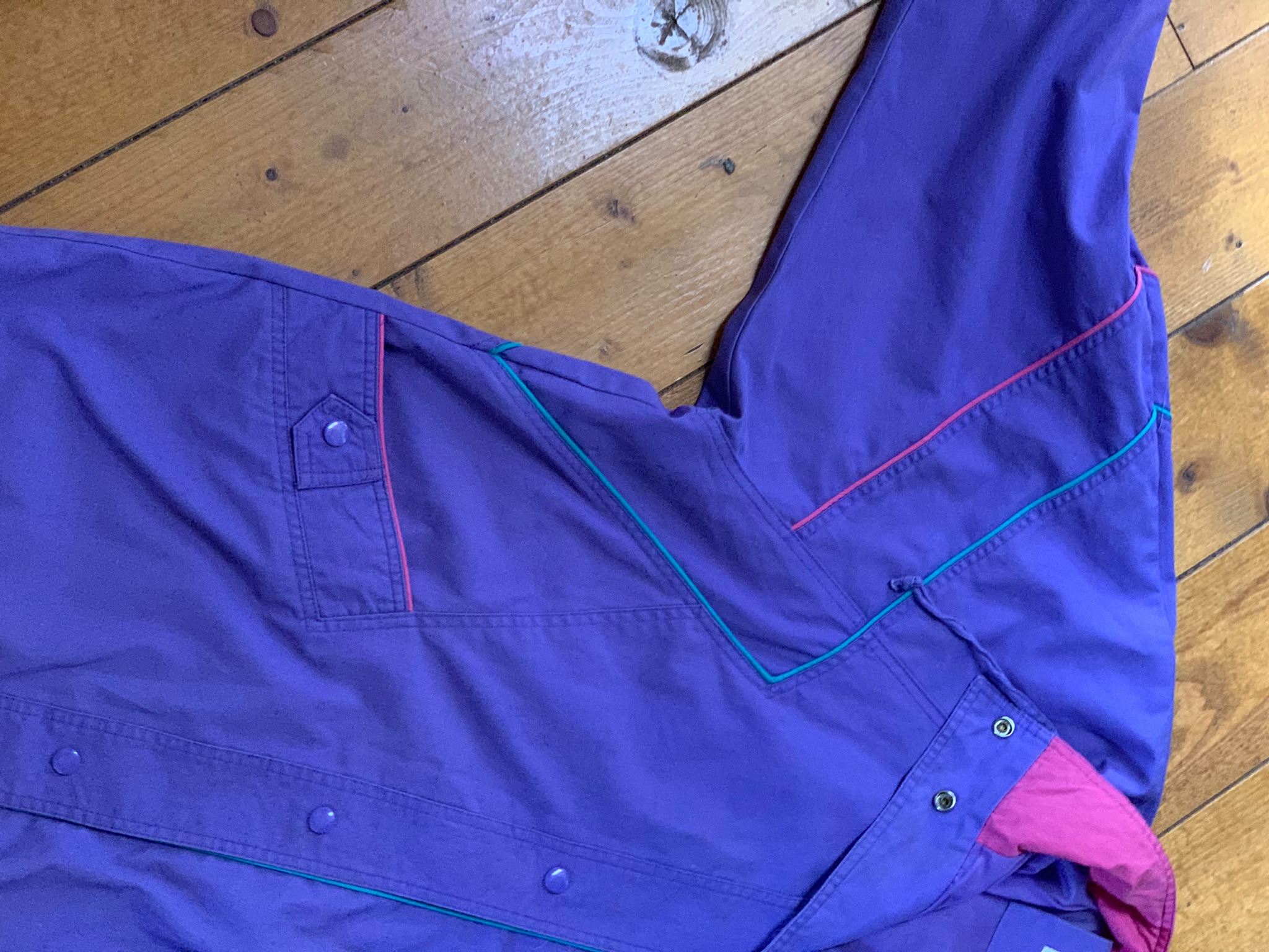 Veste coupe-vent vintage violette & rose à capuche, manches longues - taille Medium image 2