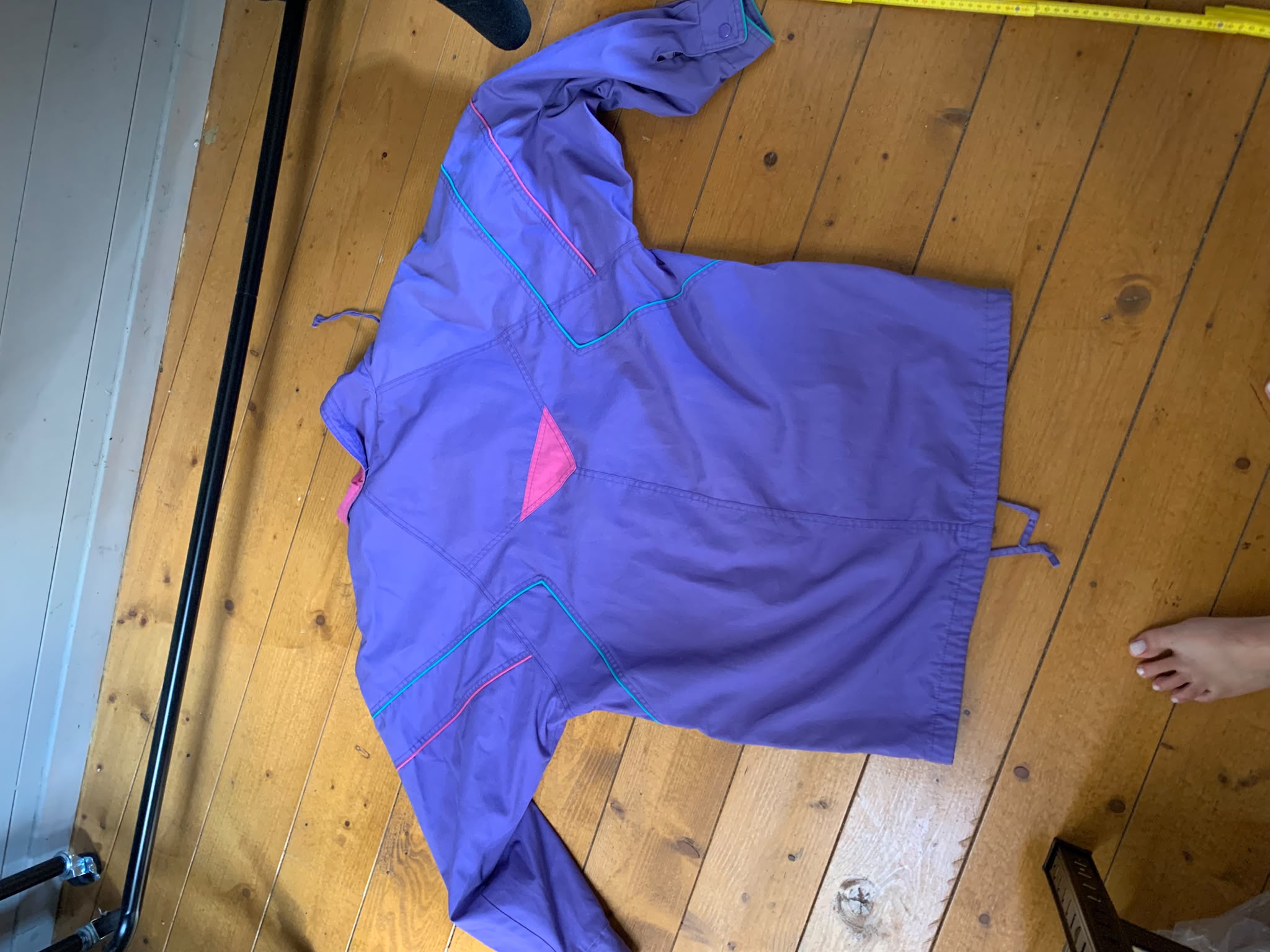 Veste coupe-vent vintage violette & rose à capuche, manches longues - taille Medium image 8
