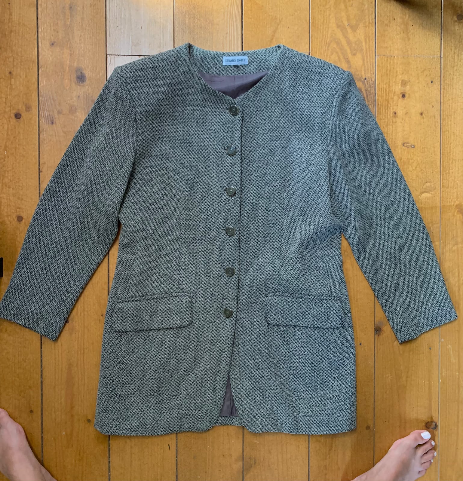 Gerard Darel Ensemble Femme Tweed Vert & Noir Laine Manches Longues - taille Medium