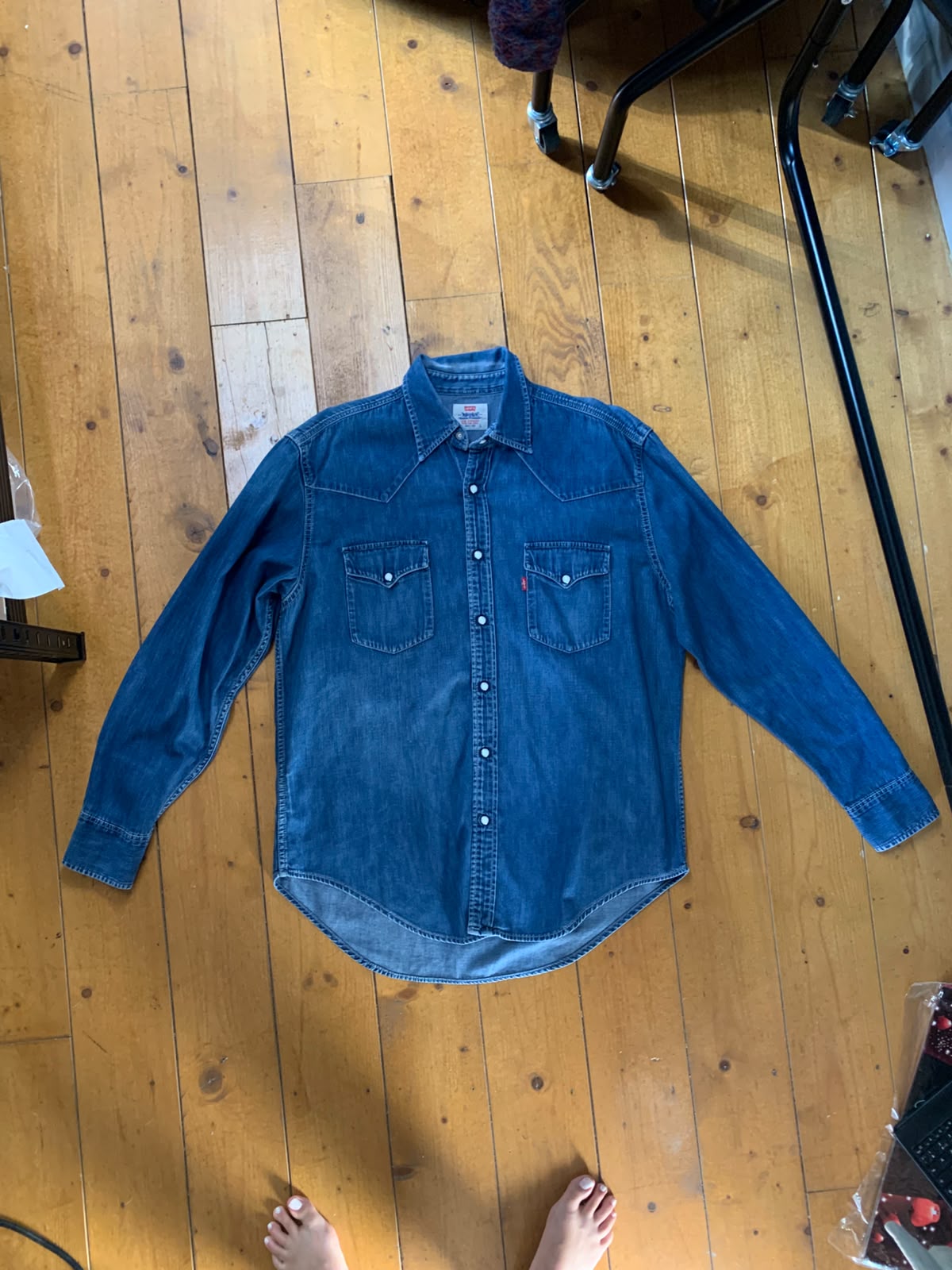 Levi's Chemise Western Denim Bleu Manches Longues - taille Large image 4