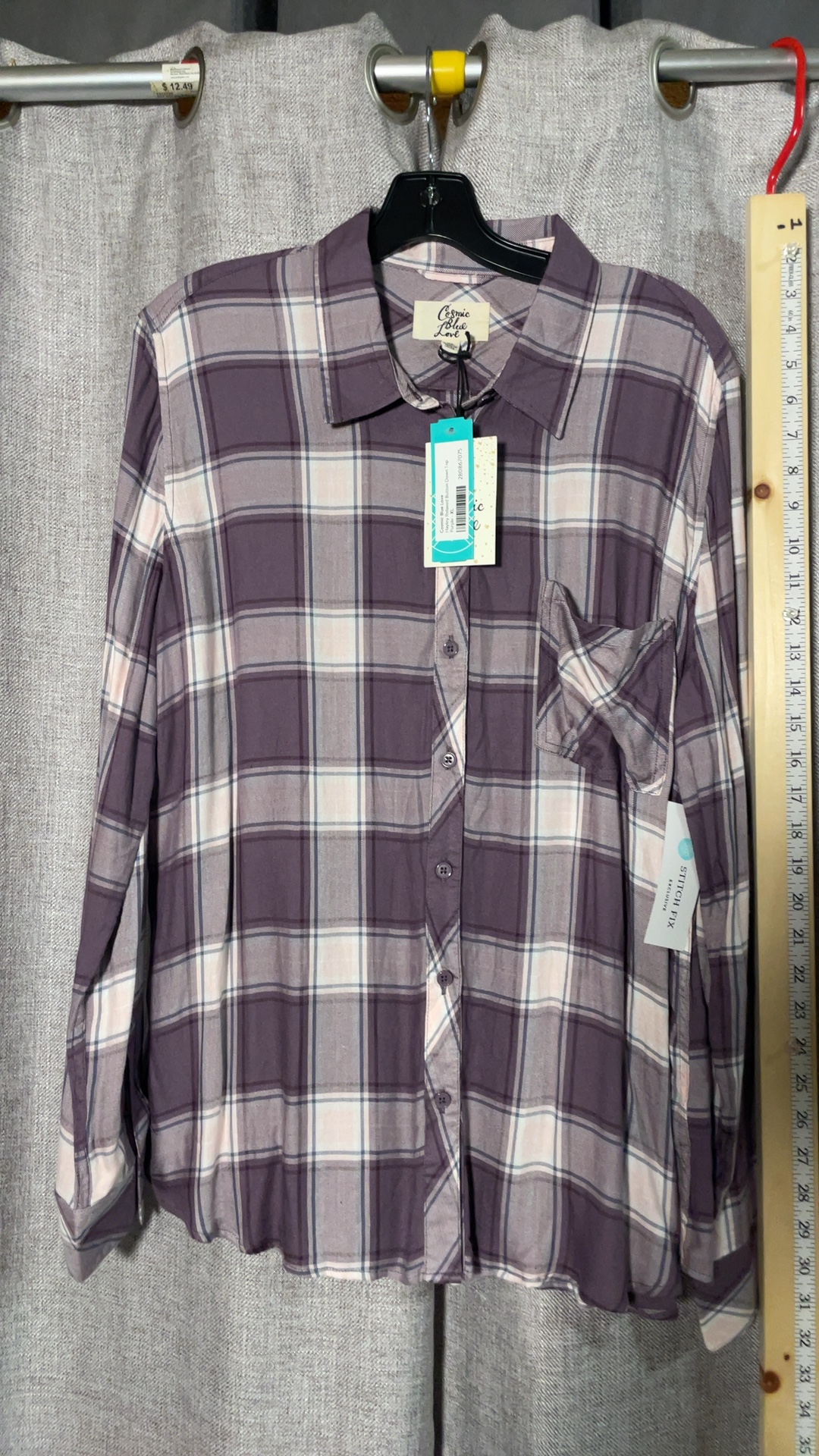 Cosmic Blue Love Hayley Relaxed Plaid Button Down Top XL NWT