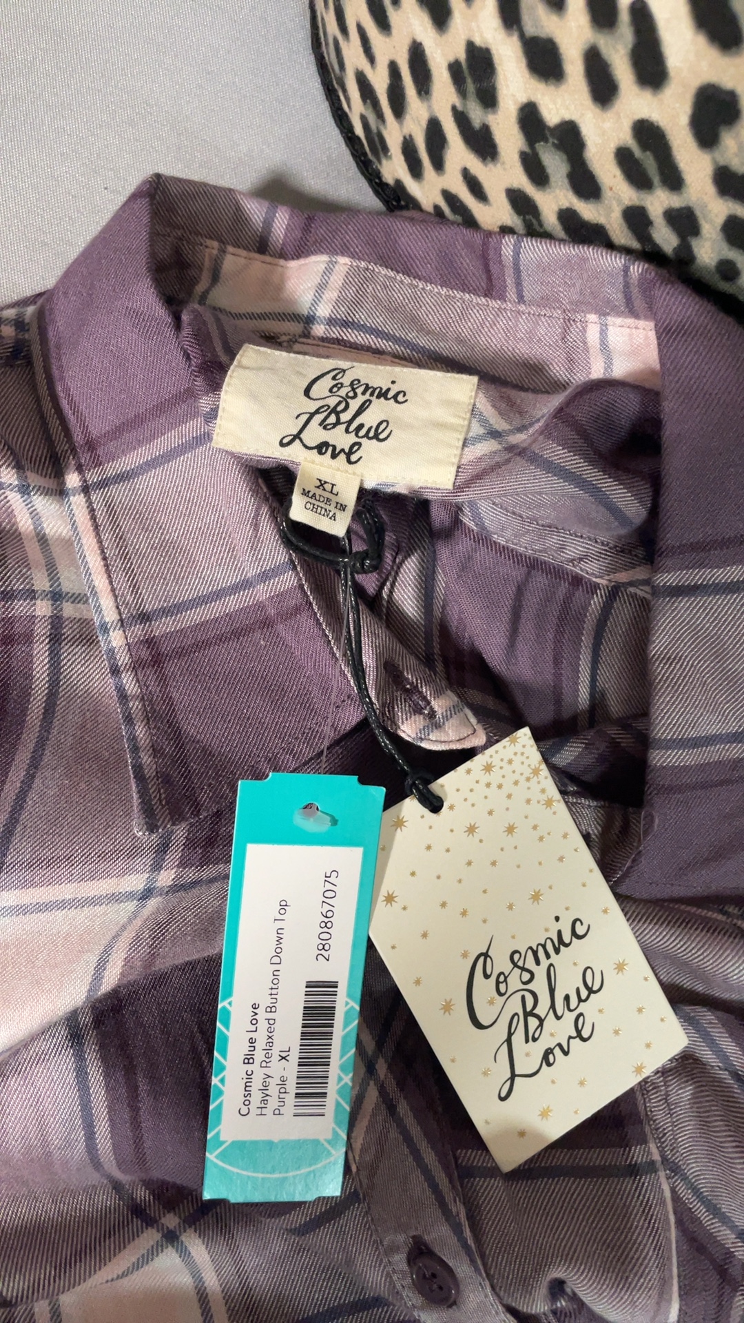 Cosmic Blue Love Hayley Relaxed Plaid Button Down Top XL NWT image 3