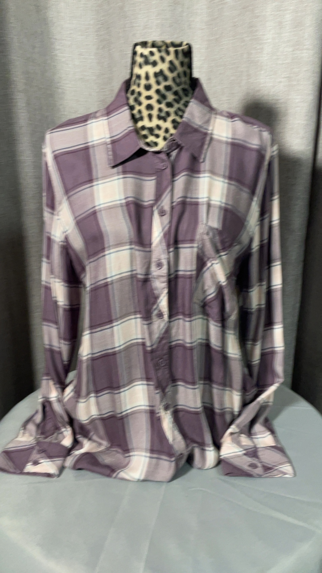Cosmic Blue Love Hayley Relaxed Plaid Button Down Top XL NWT image 6