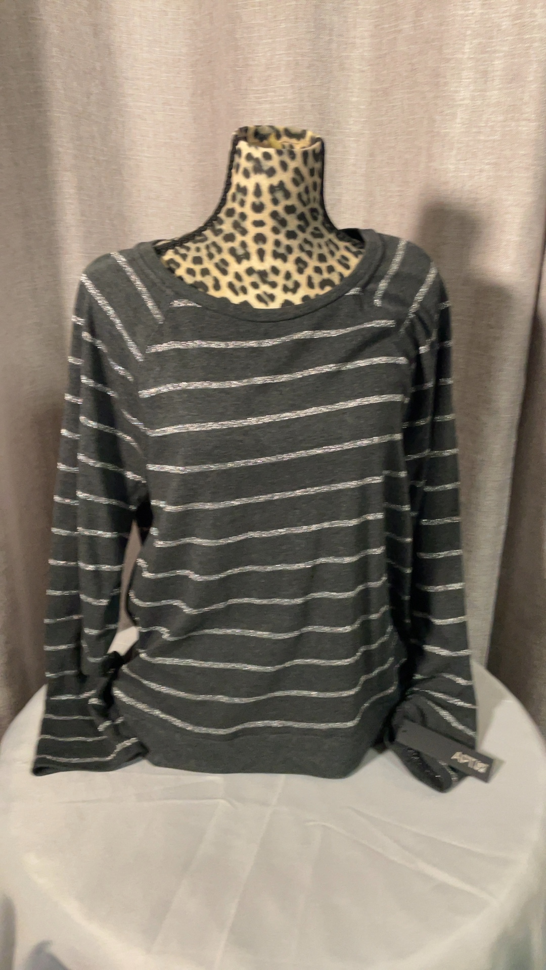 APT. 9 Women’s Metallic Silver Striped Long Sleeve Top Large NWT image 3