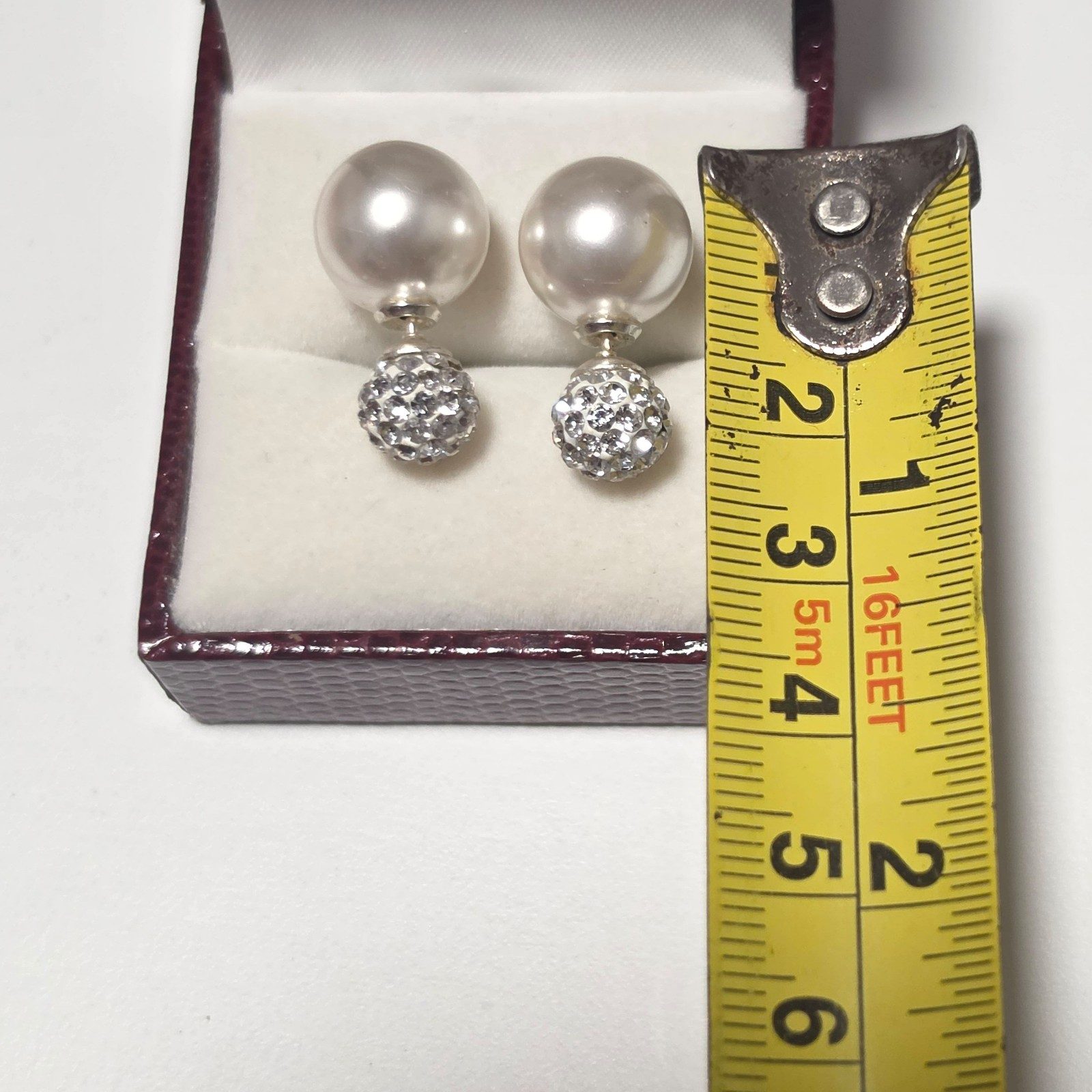 925 sterlin silver Pearl & Rhinestone Double-Sided Earrings White & Silver.b7 image 3