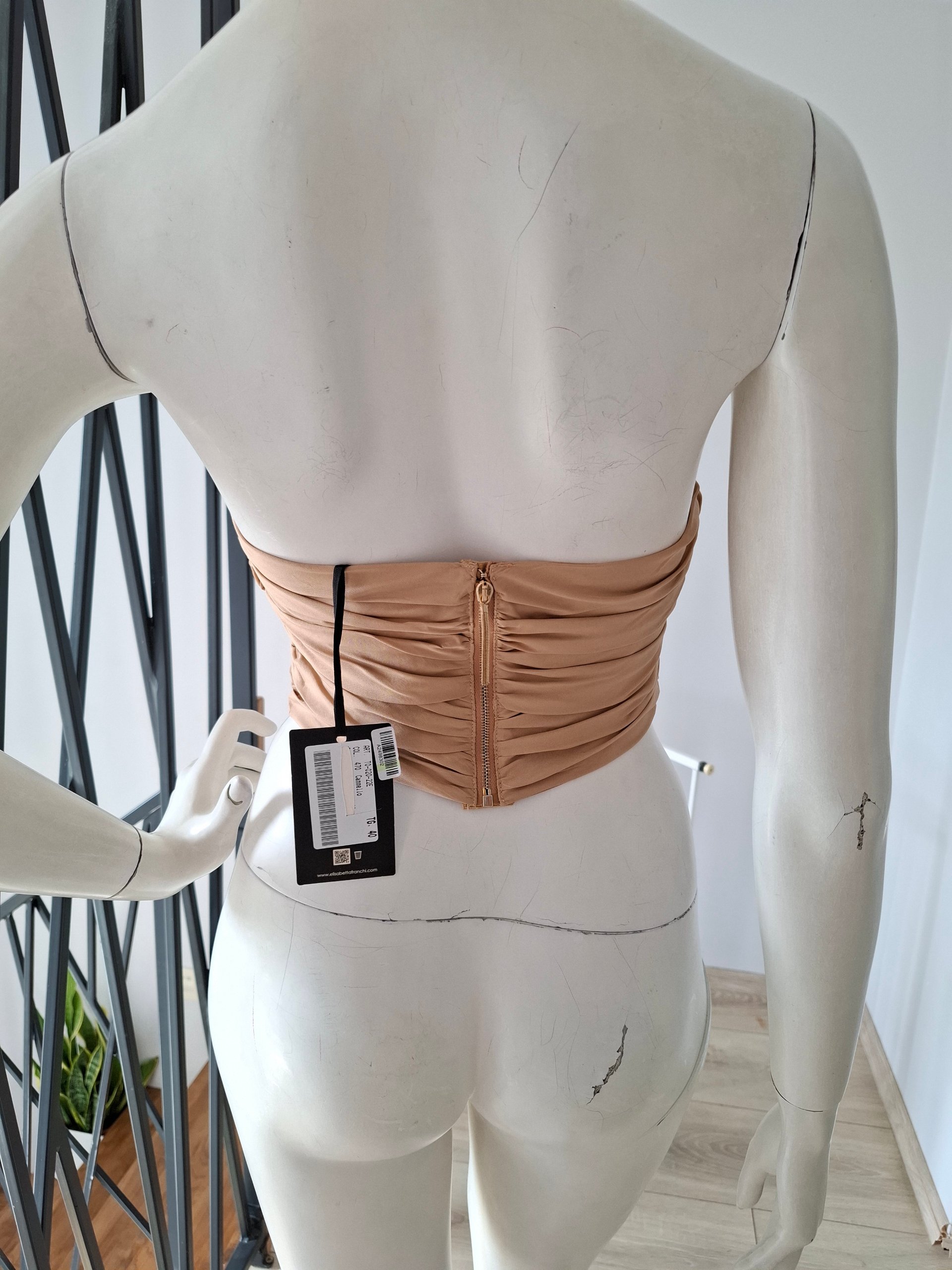 New Elisabetta Franchi Draped Strapless Crop Top Beige / Nude Size IT 40 / S image 6