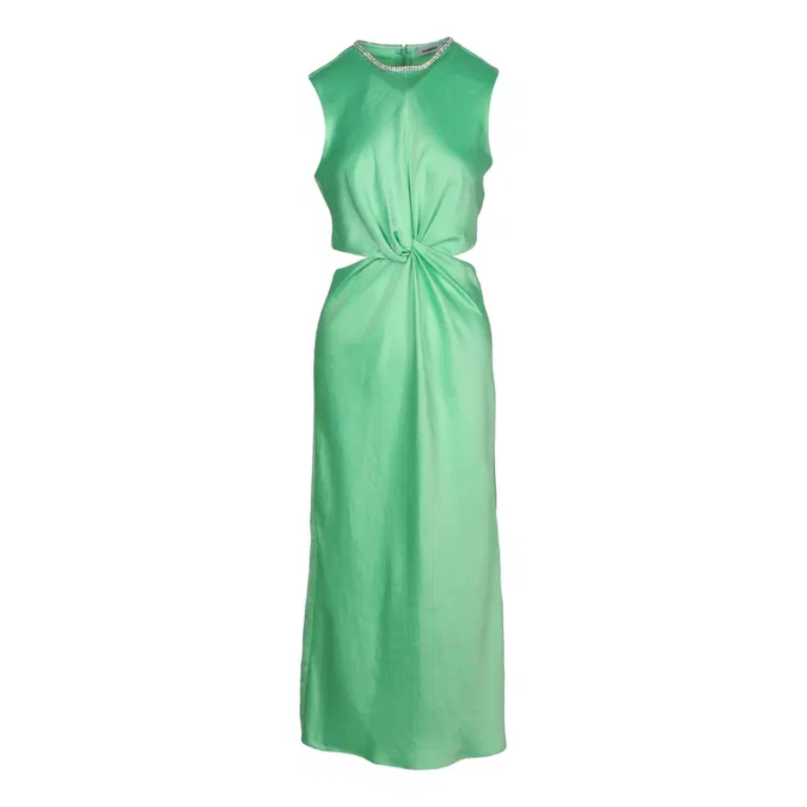 New Sandro Rhinestone-Trim Cut-Out Midi Dress Apple Green Size XS