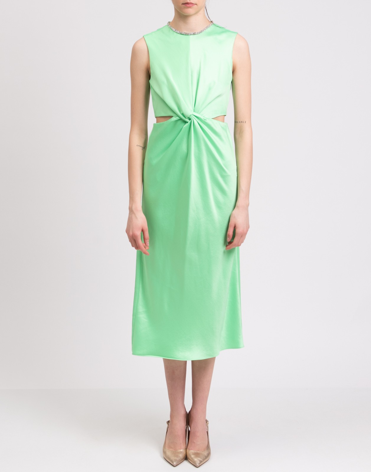 New Sandro Rhinestone-Trim Cut-Out Midi Dress Apple Green Size XS image 2