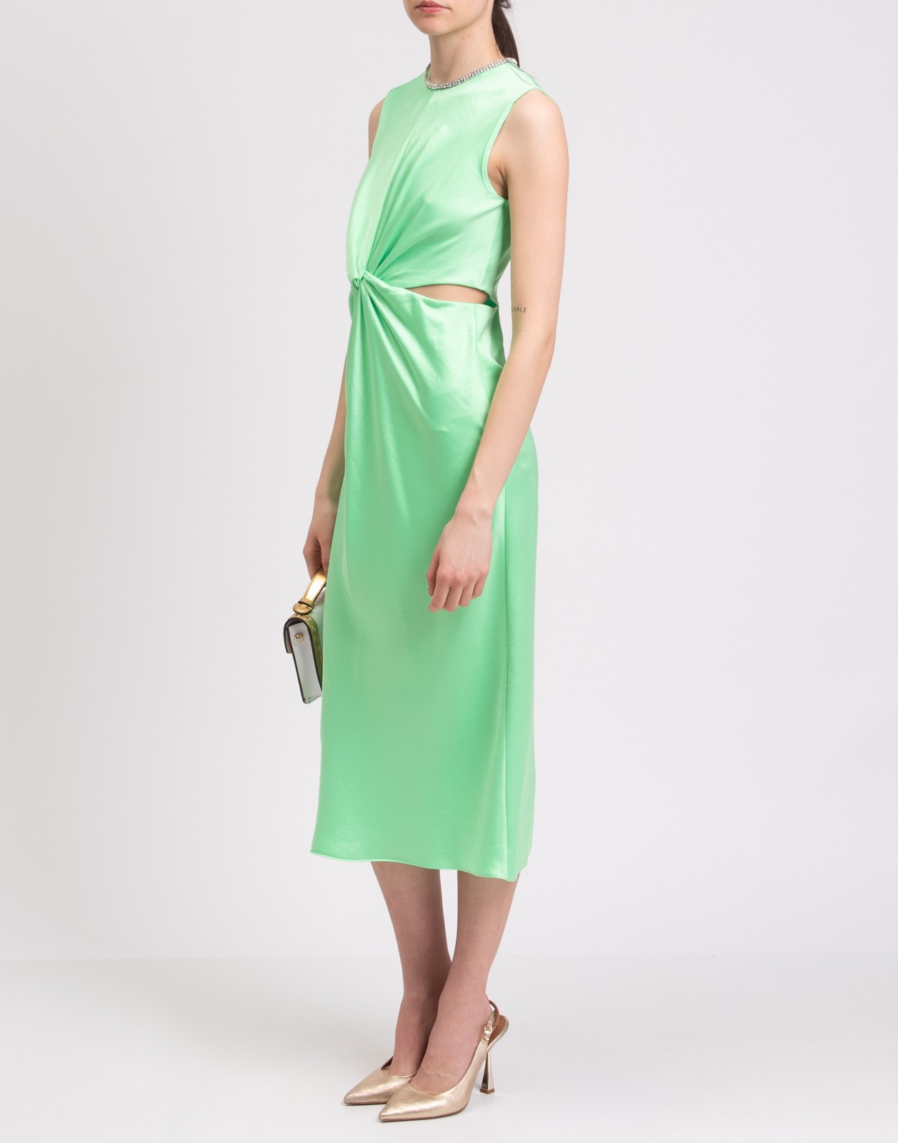New Sandro Rhinestone-Trim Cut-Out Midi Dress Apple Green Size XS image 3