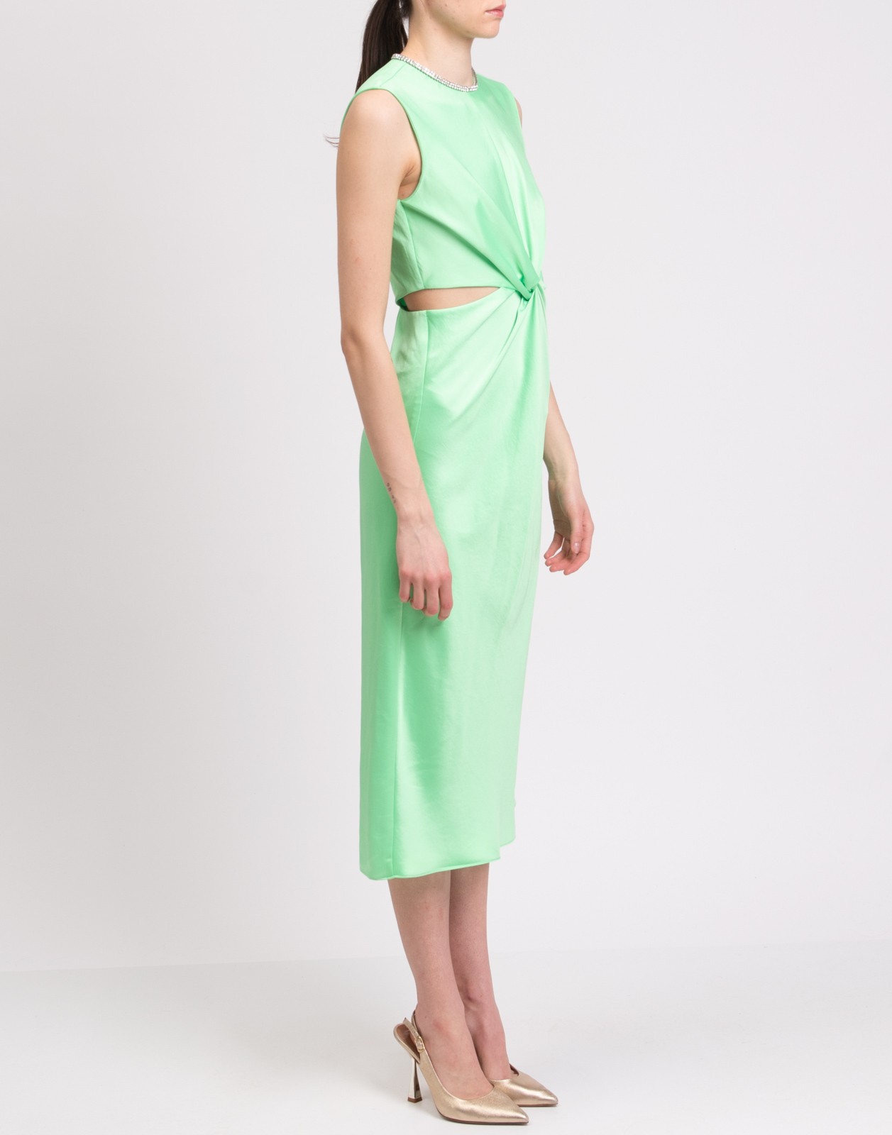 New Sandro Rhinestone-Trim Cut-Out Midi Dress Apple Green Size XS image 4