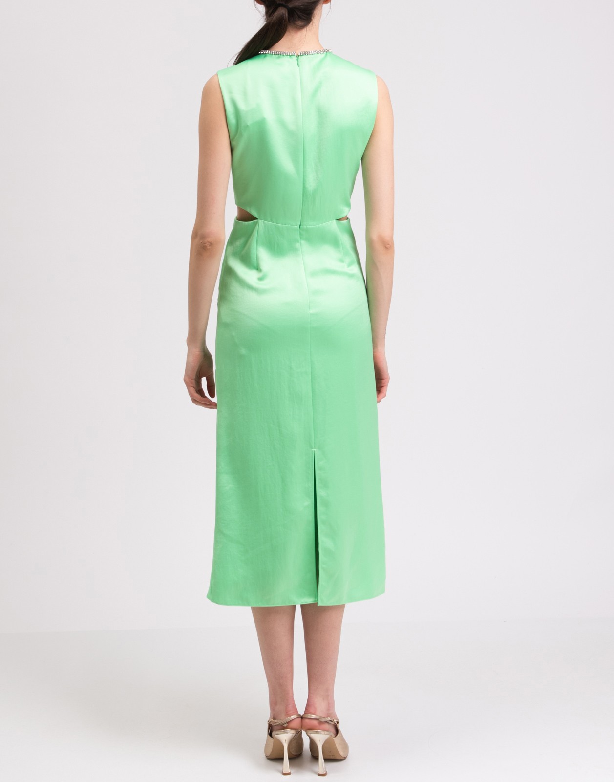 New Sandro Rhinestone-Trim Cut-Out Midi Dress Apple Green Size XS image 5