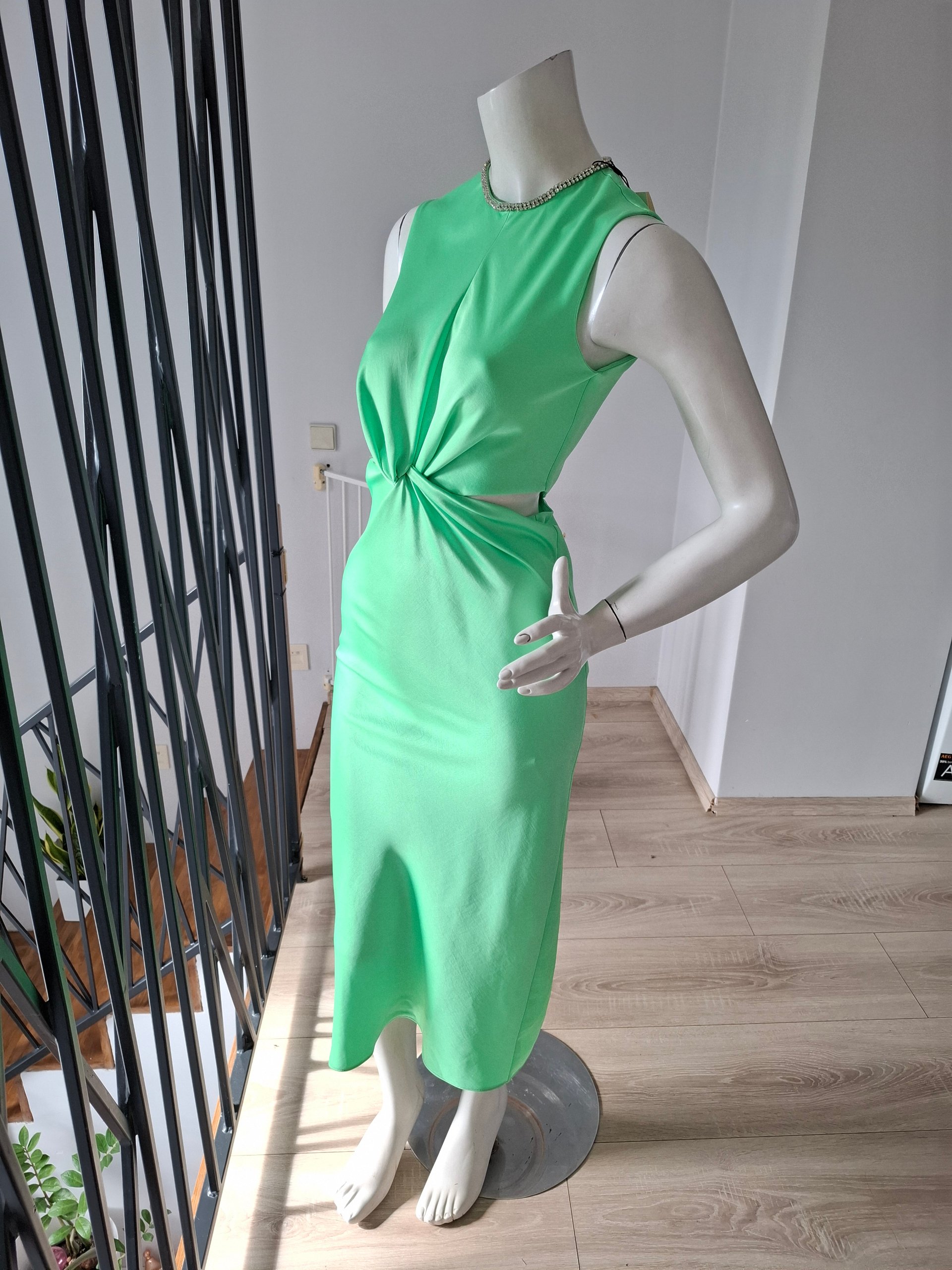 New Sandro Rhinestone-Trim Cut-Out Midi Dress Apple Green Size XS image 7